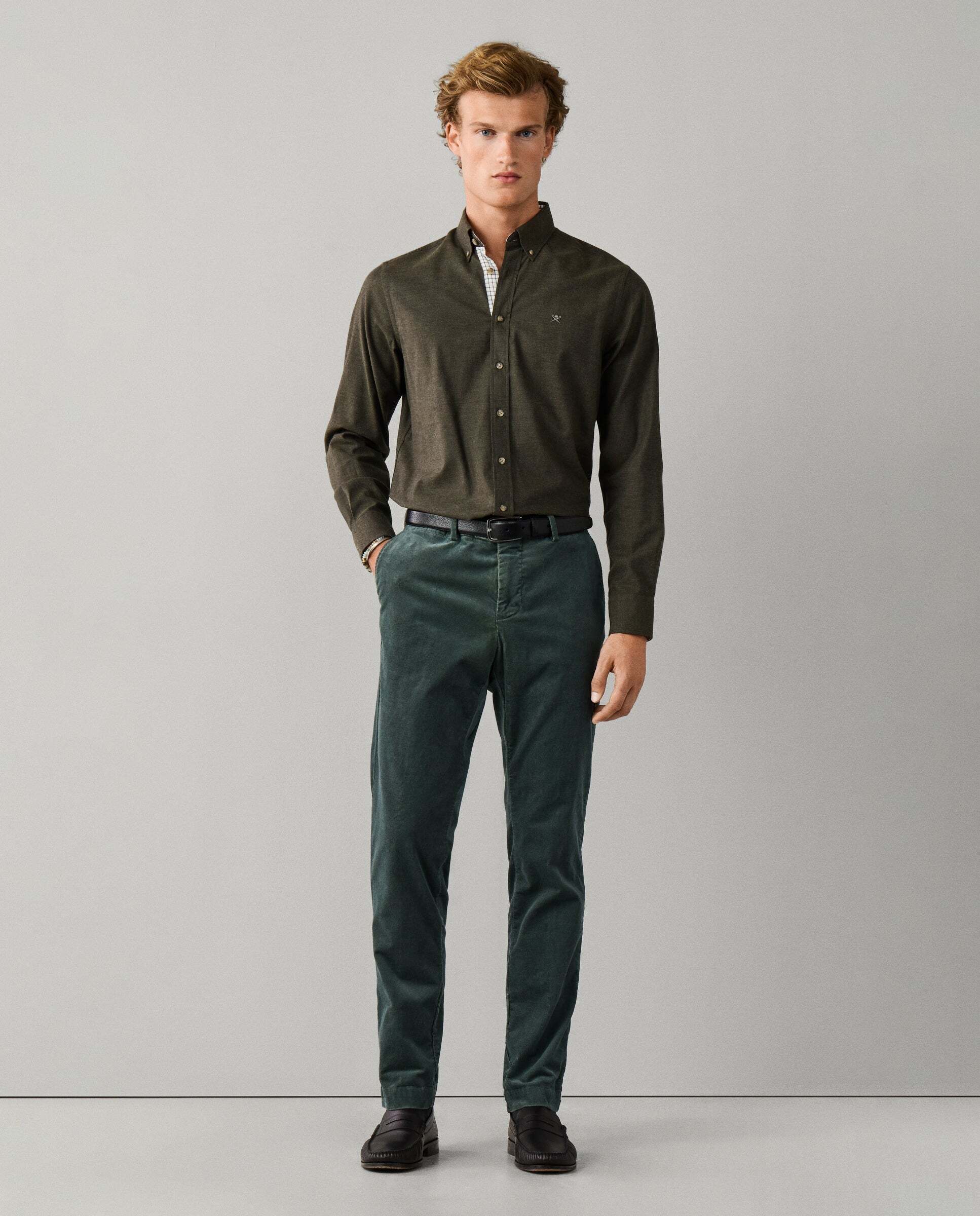 Camisa de hombre franela múltiples ribetes fit tailored - Hackett - Verde Verde-2