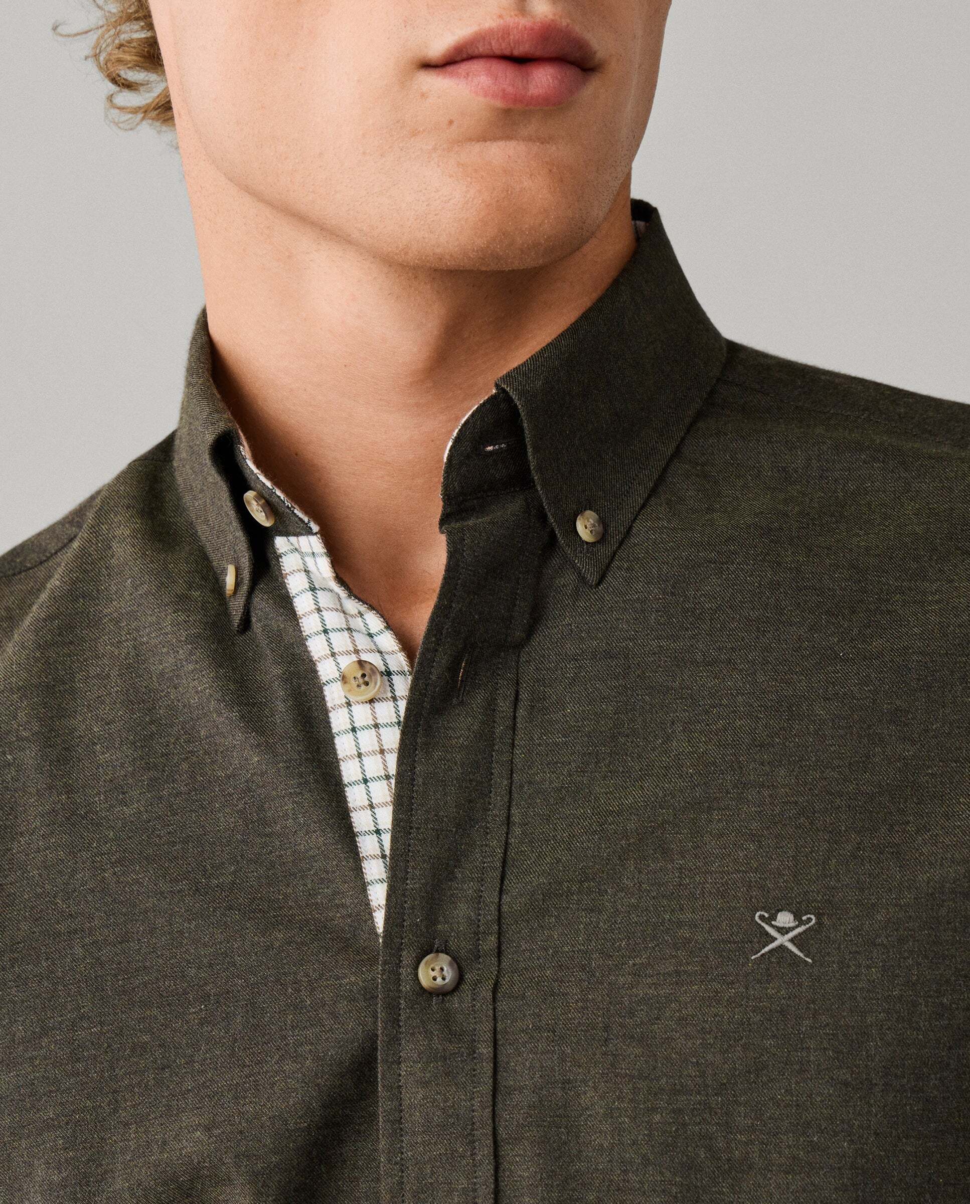 Camisa de hombre franela múltiples ribetes fit tailored - Hackett - Verde Verde-4