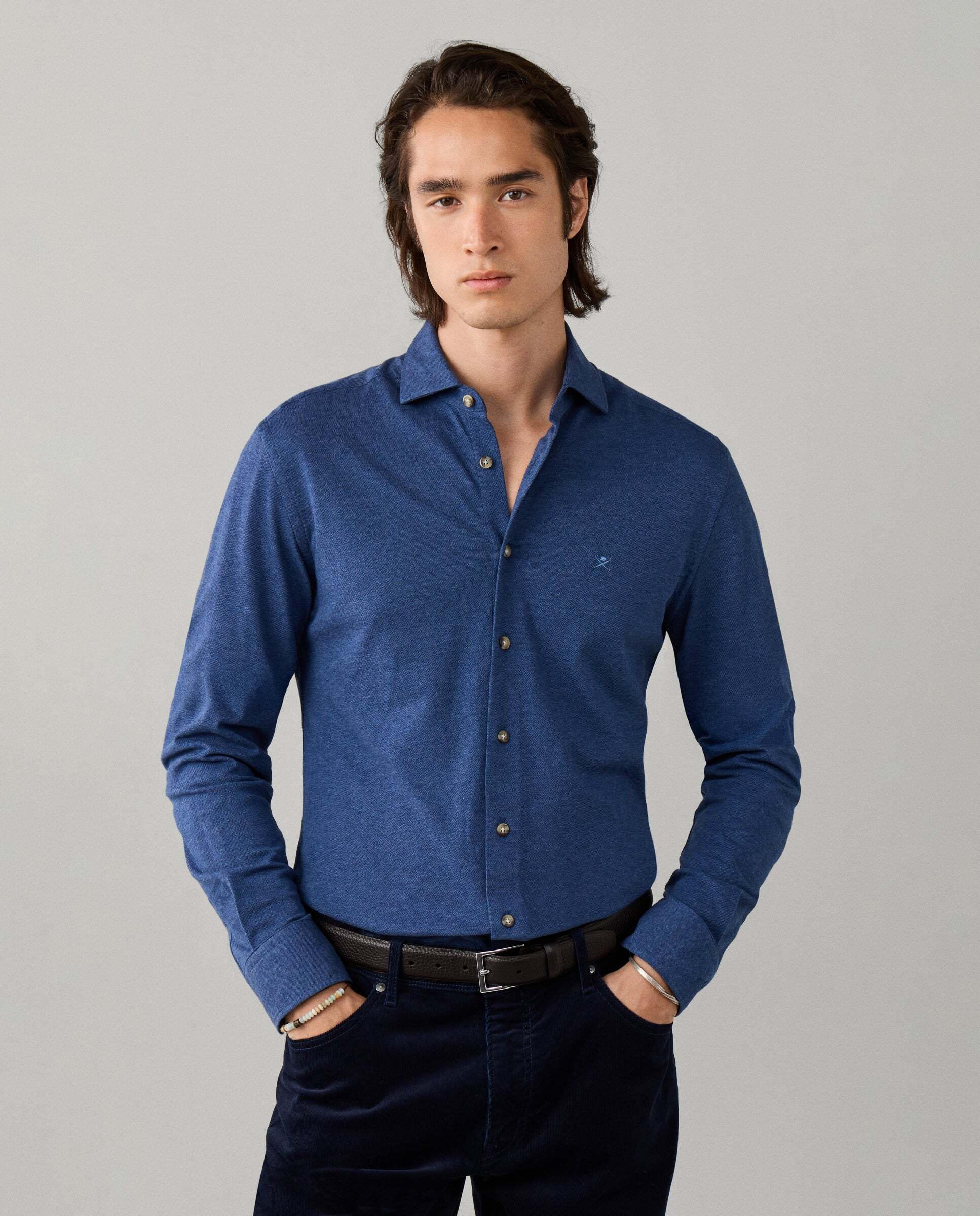 Camisa de hombre jersey melange fit tailored - Hackett - Azul Azul-1