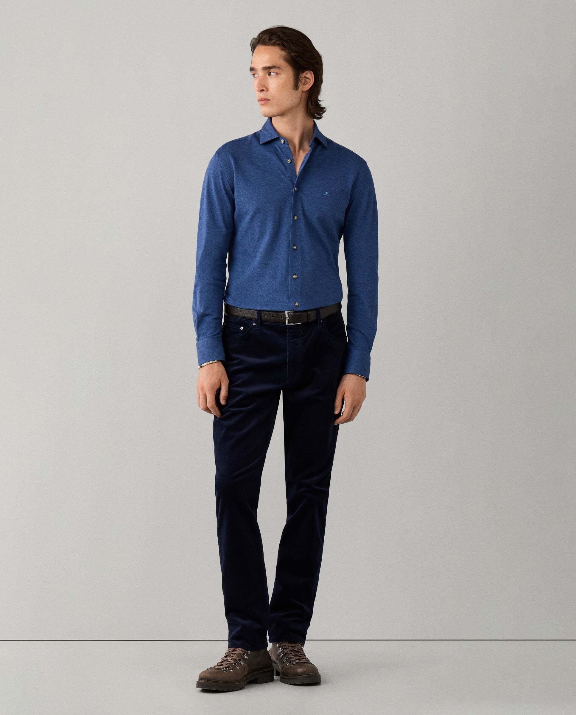 Camisa de hombre jersey melange fit tailored - Hackett - Azul Azul-2