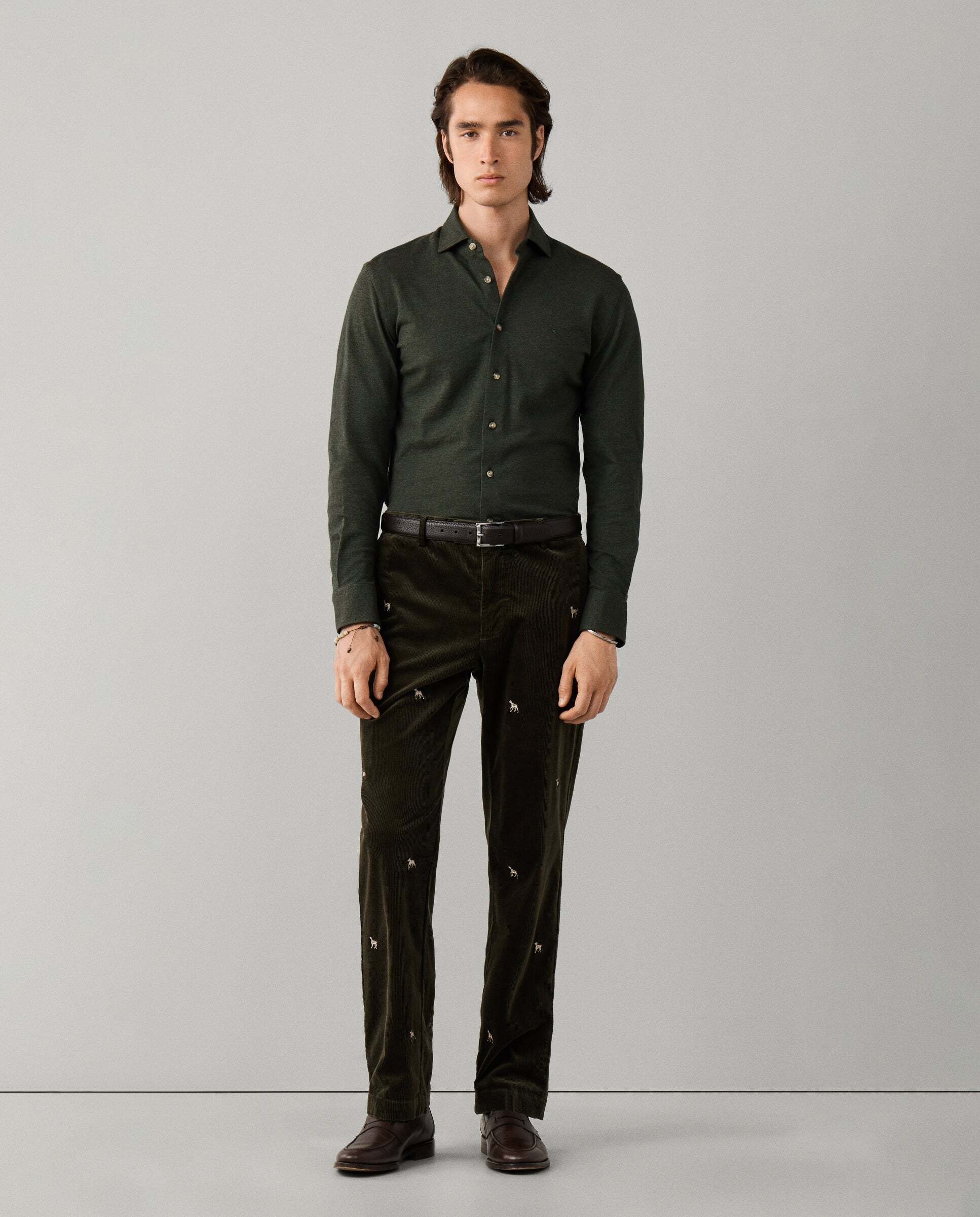Camisa de hombre jersey melange fit tailored - Hackett - Verde Verde-2