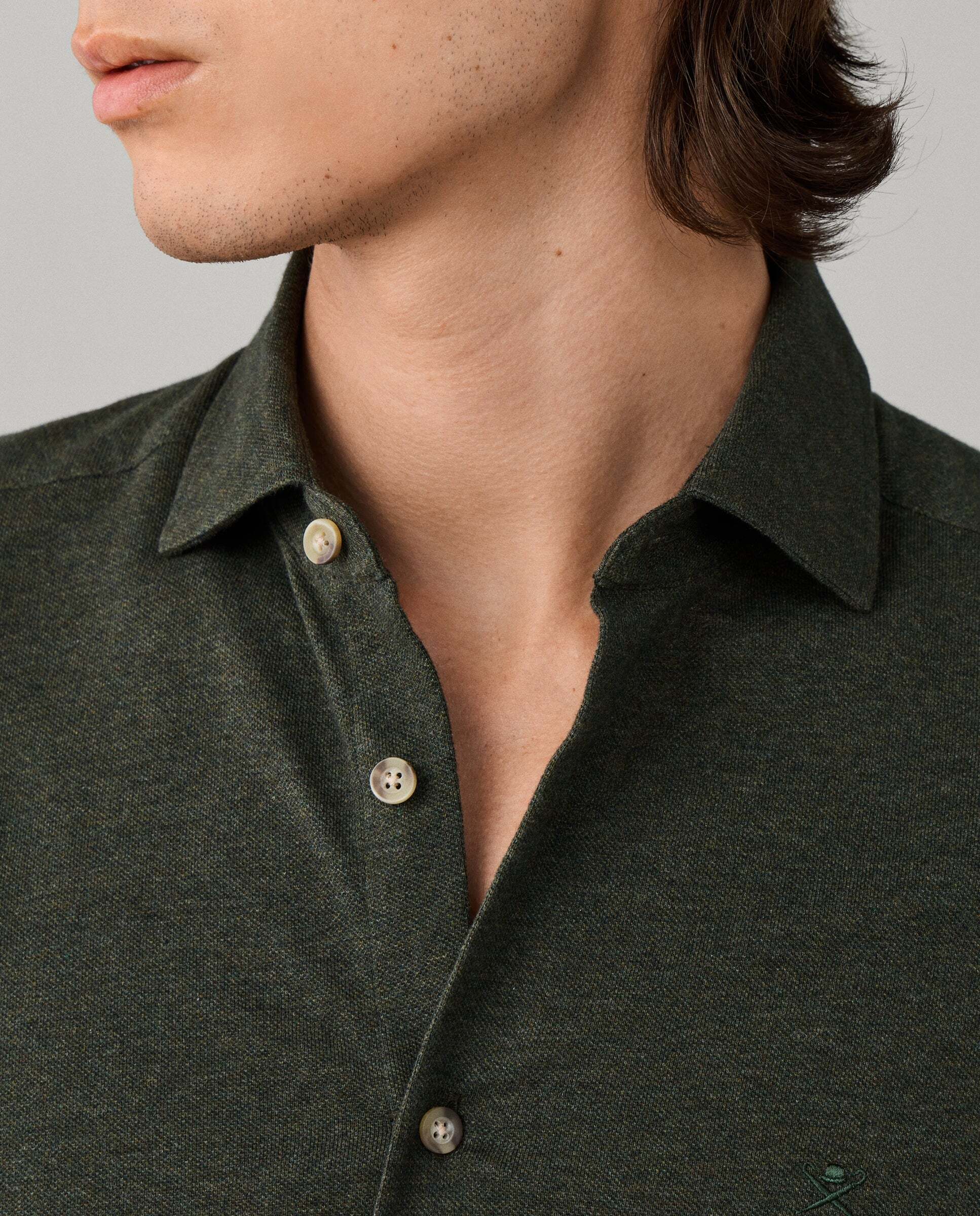 Camisa de hombre jersey melange fit tailored - Hackett - Verde Verde-4