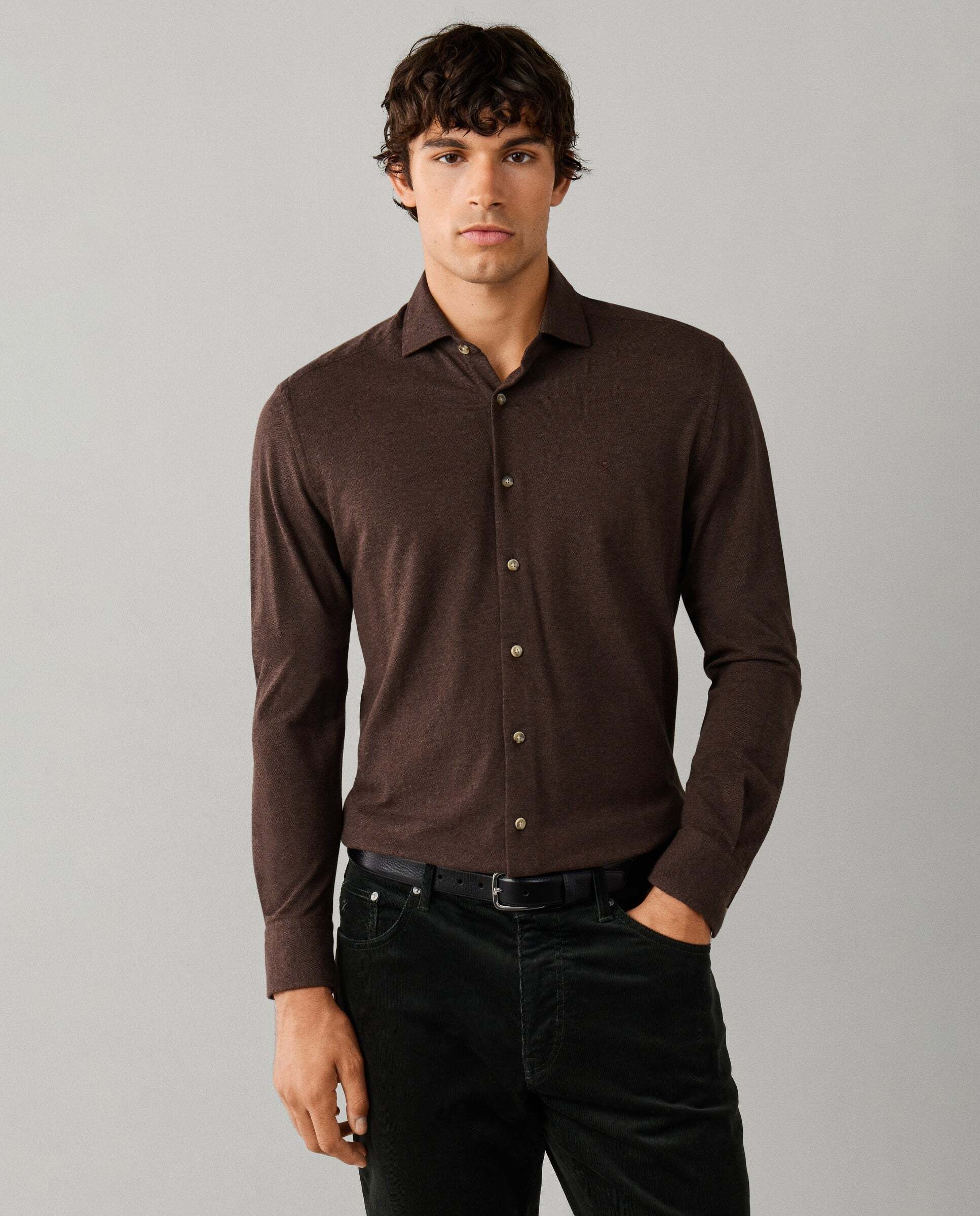 Camisa de hombre jersey melange fit tailored - Hackett - Marrón Marrón-1