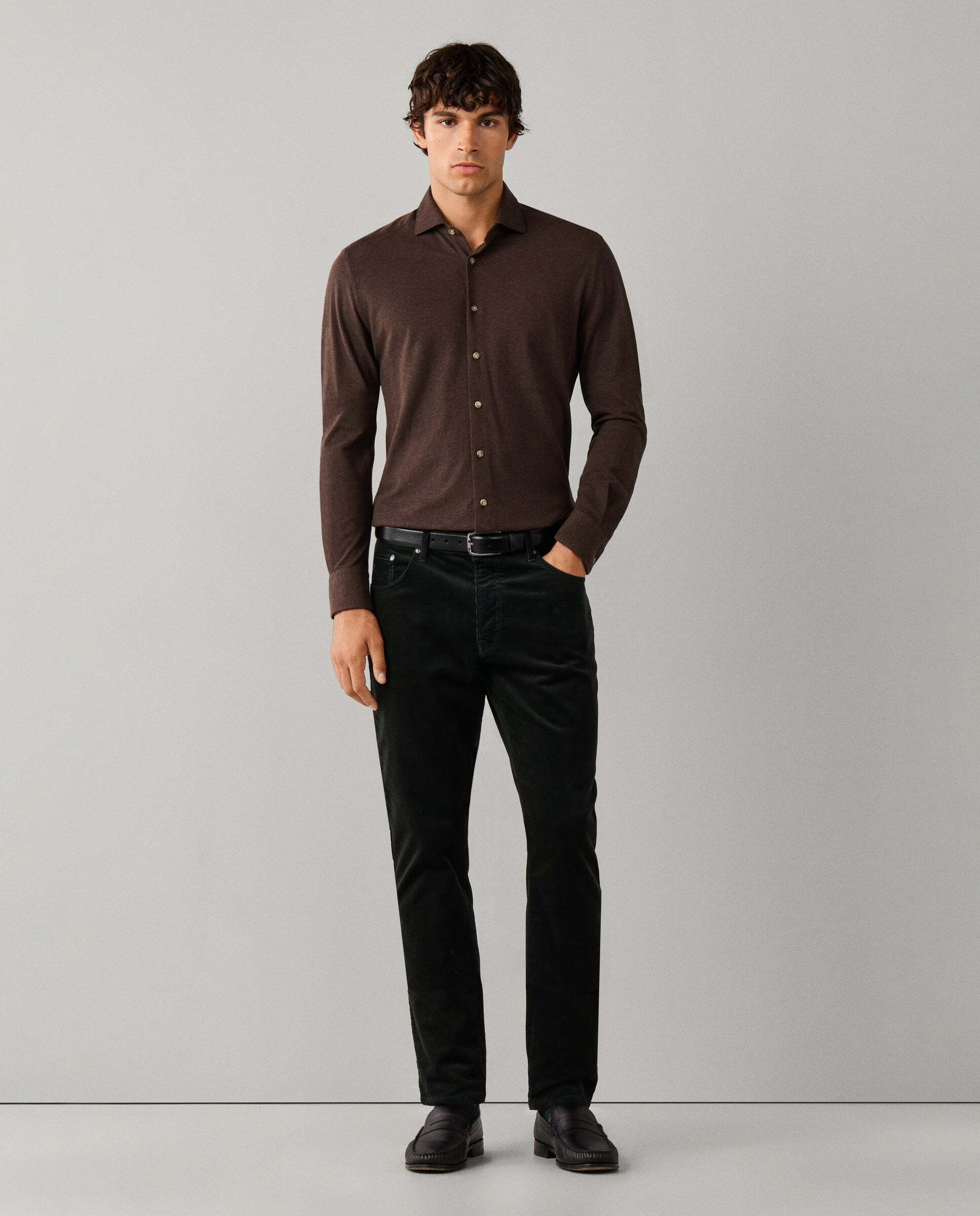 Camisa de hombre jersey melange fit tailored - Hackett - Marrón Marrón-2