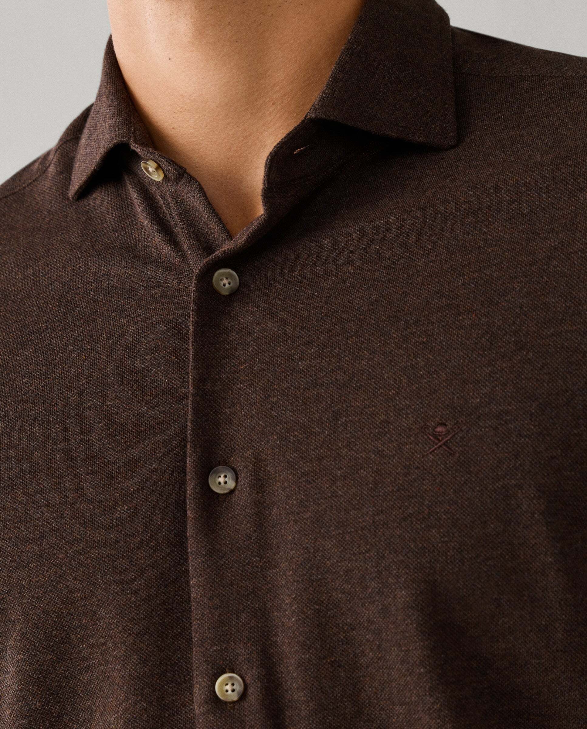 Camisa de hombre jersey melange fit tailored - Hackett - Marrón Marrón-4