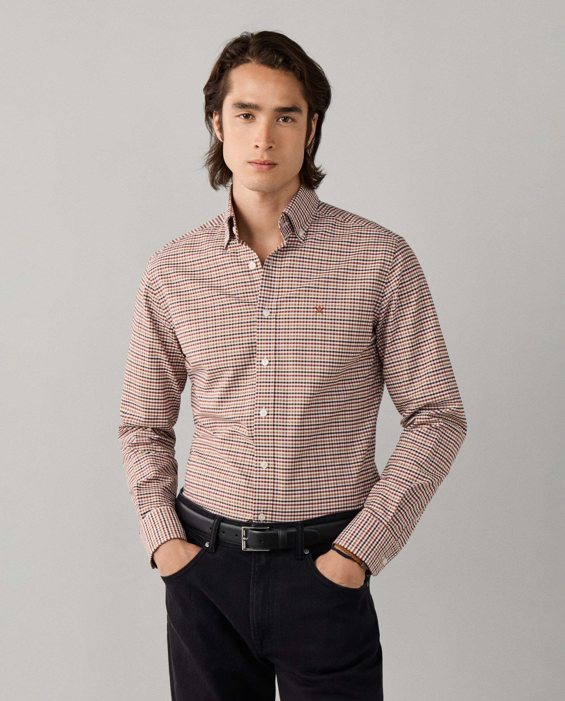 Imagen 0 de Camisa de hombre cuadros vichy tricolor fit tailored Naranja