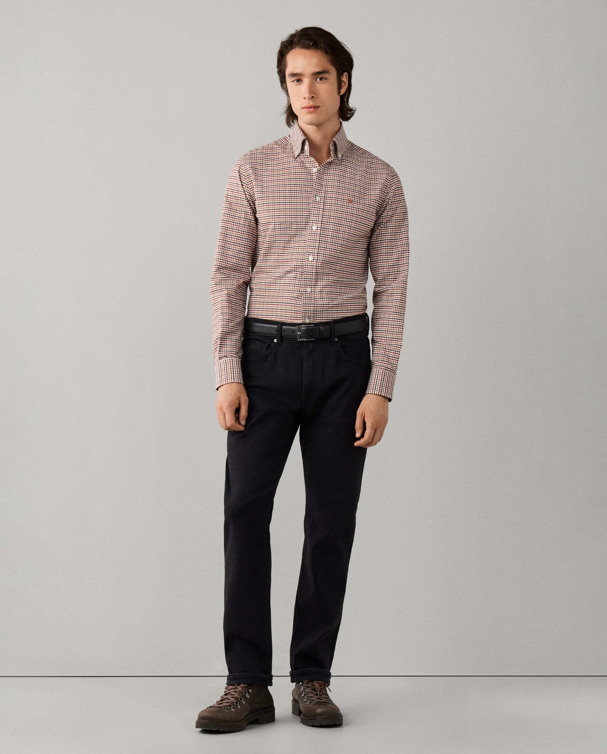 Camisa de hombre cuadros vichy tricolor fit tailored - Hackett - Naranja Naranja-2