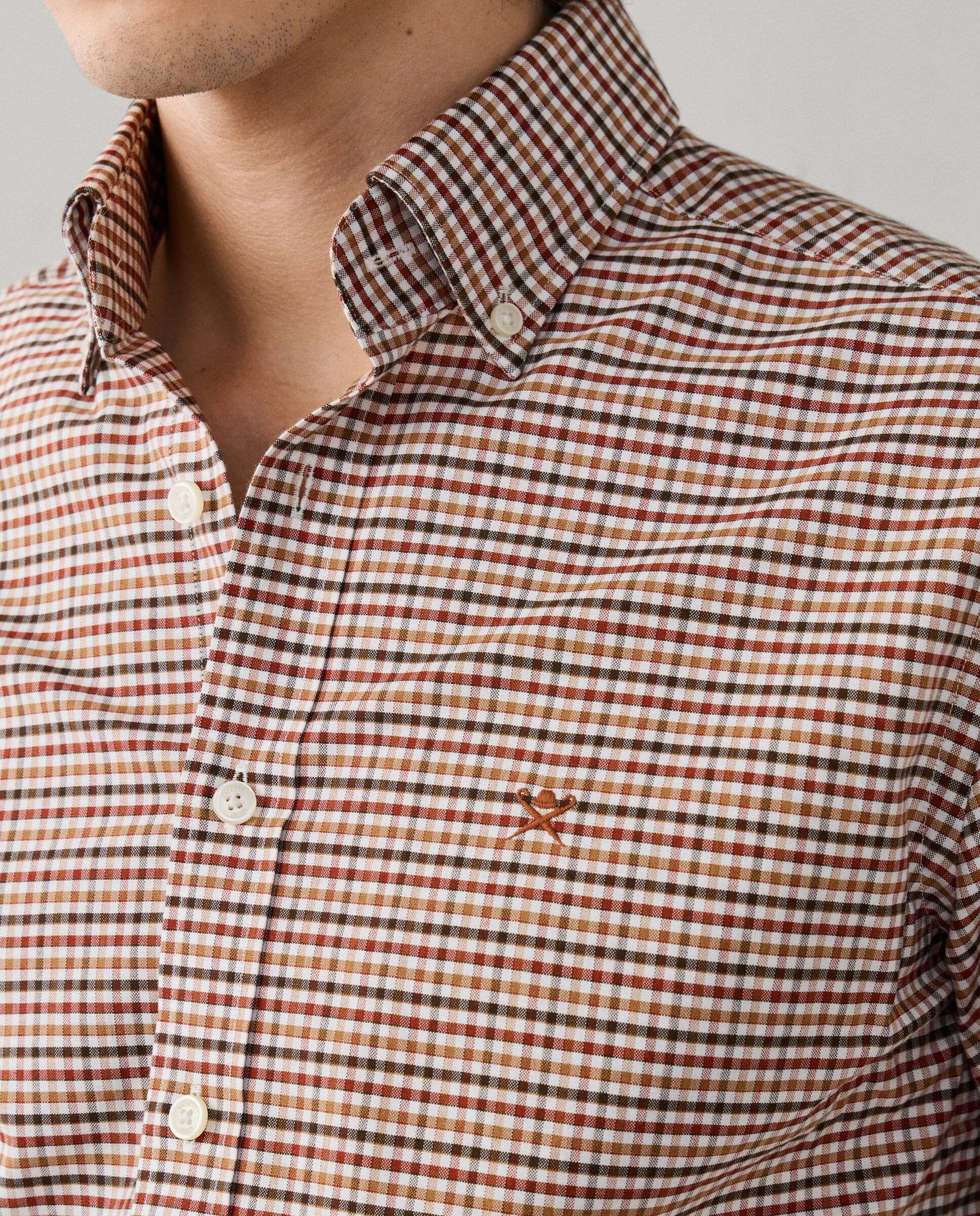 Camisa de hombre cuadros vichy tricolor fit tailored - Hackett - Naranja Naranja-4