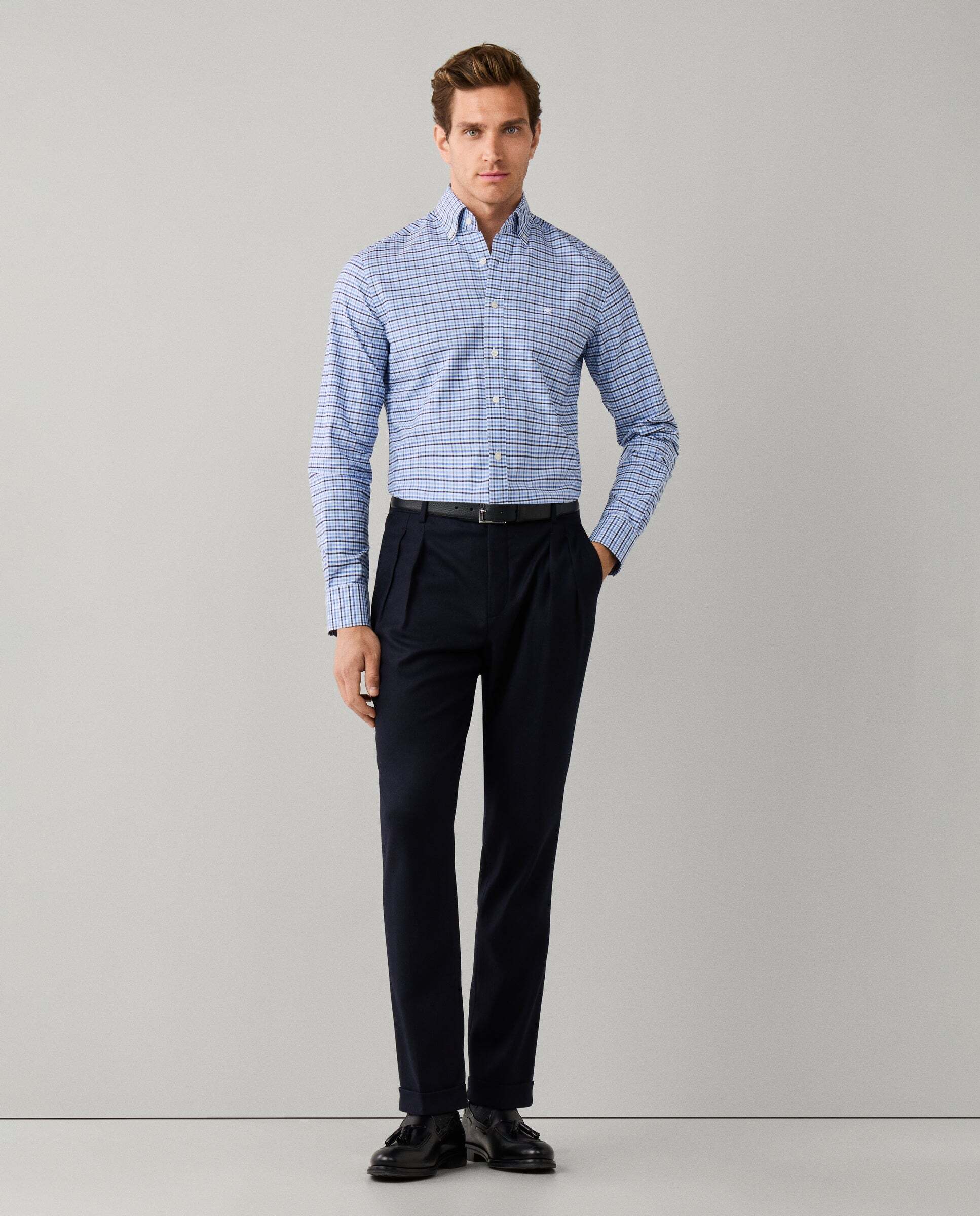 Camisa de hombre cuadros vichy tricolor fit tailored - Hackett - Azul claro Azul claro-2