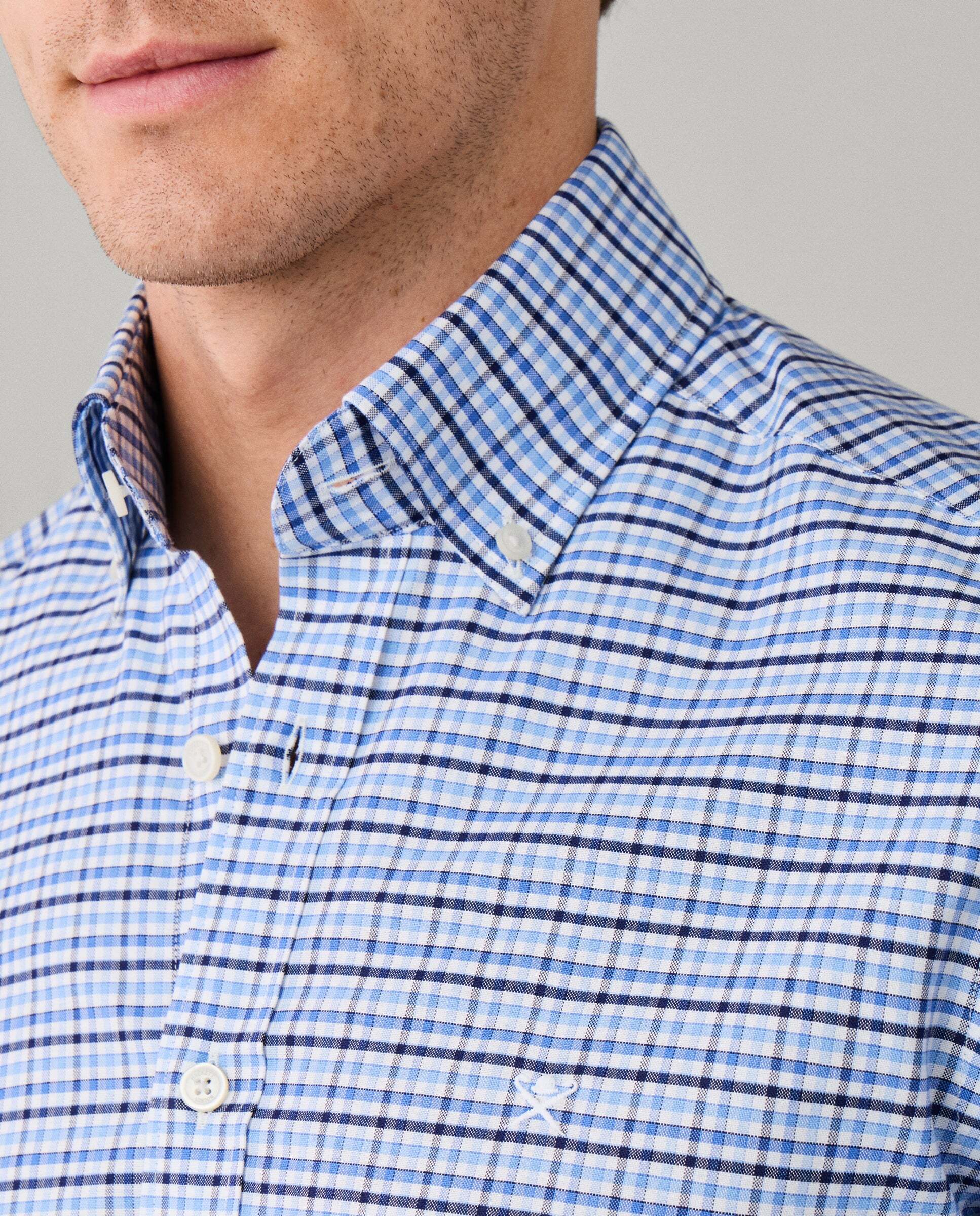 Camisa de hombre cuadros vichy tricolor fit tailored - Hackett - Azul claro Azul claro-4