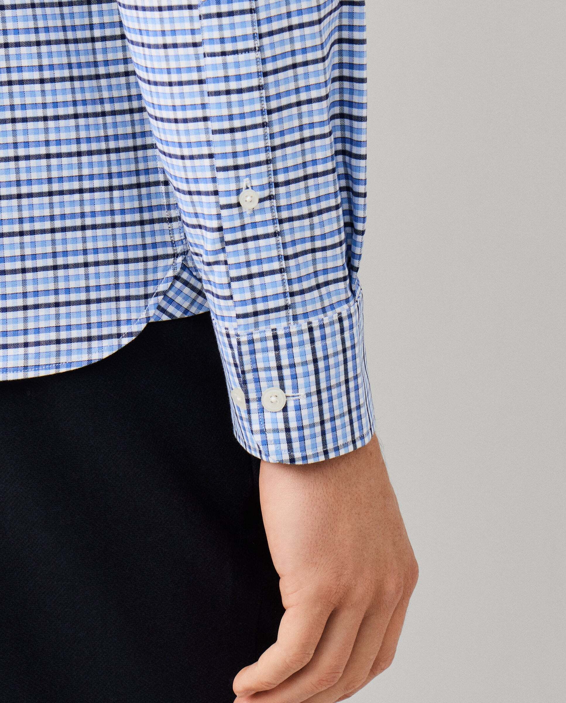 Camisa de hombre cuadros vichy tricolor fit tailored - Hackett - Azul claro Azul claro-5
