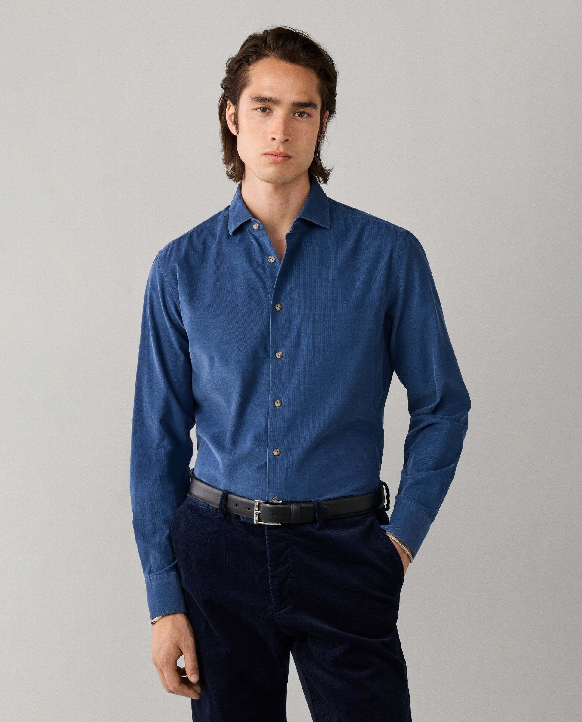 Imagen 0 de Camisa de hombre babycord fit tailored Azul
