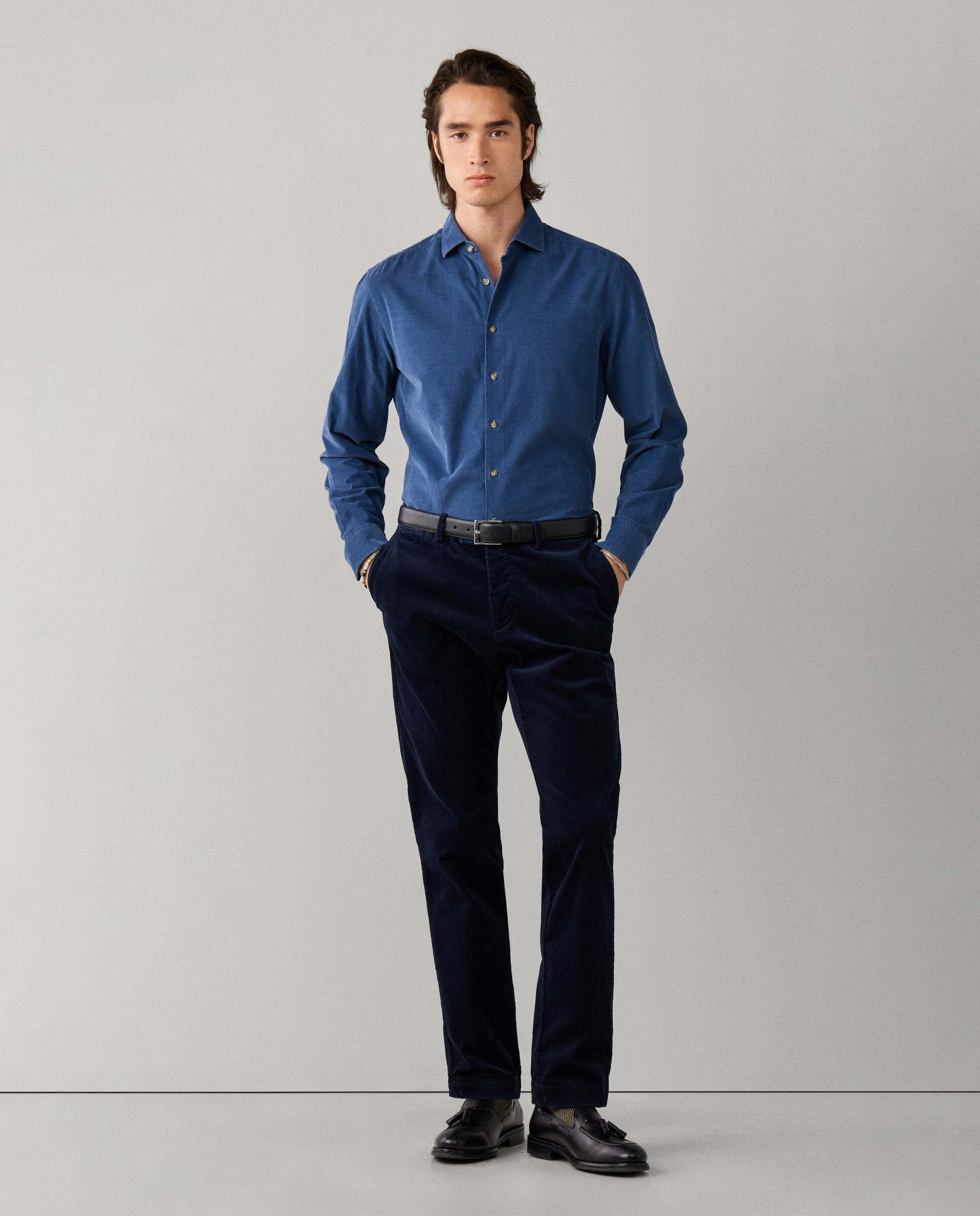 Camisa de hombre babycord fit tailored - Hackett - Azul Azul-2