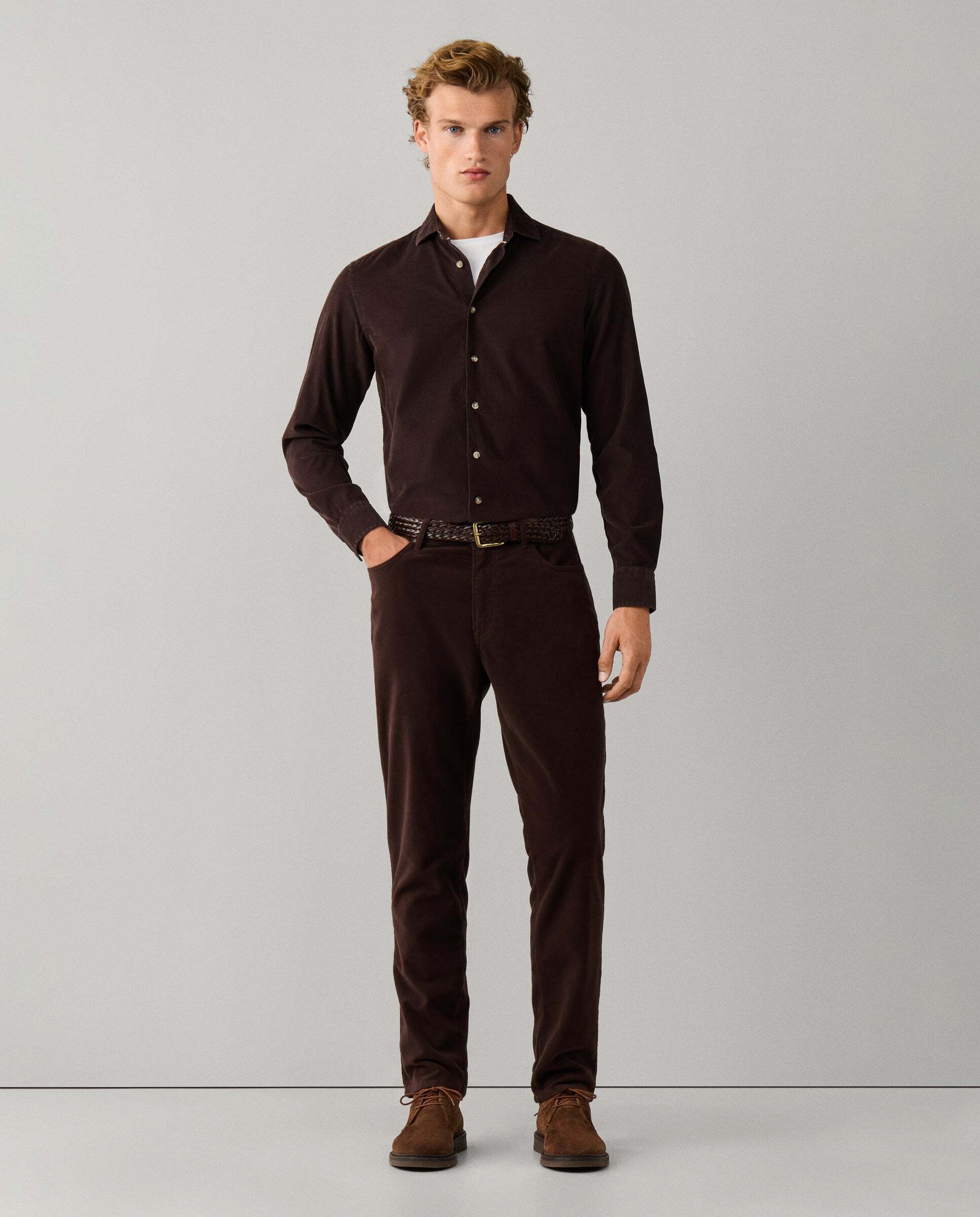 Camisa de hombre babycord fit tailored - Hackett - Marrón Marrón-2