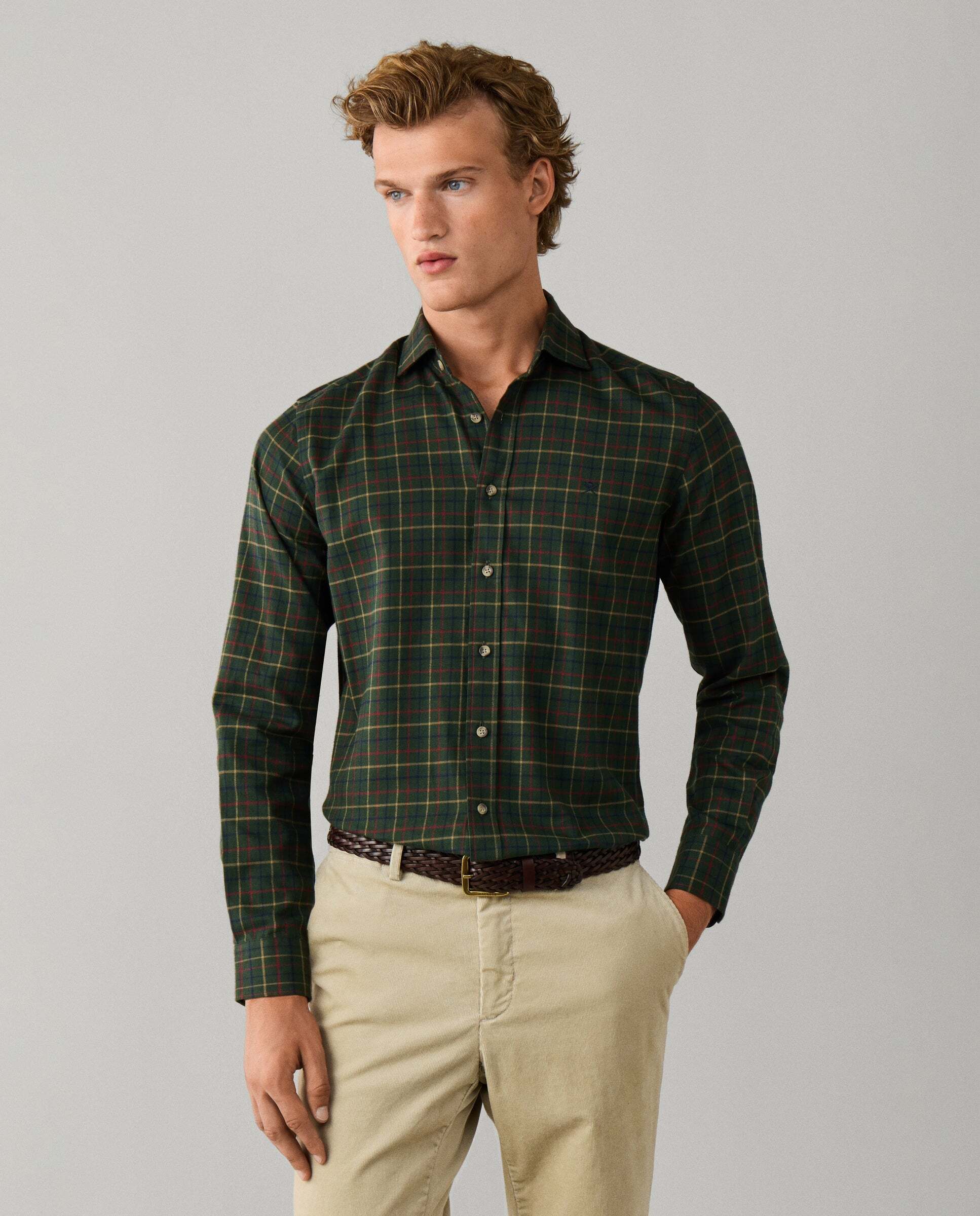 Camisa de hombre tattersall fit tailored - Hackett - Verde Verde-1