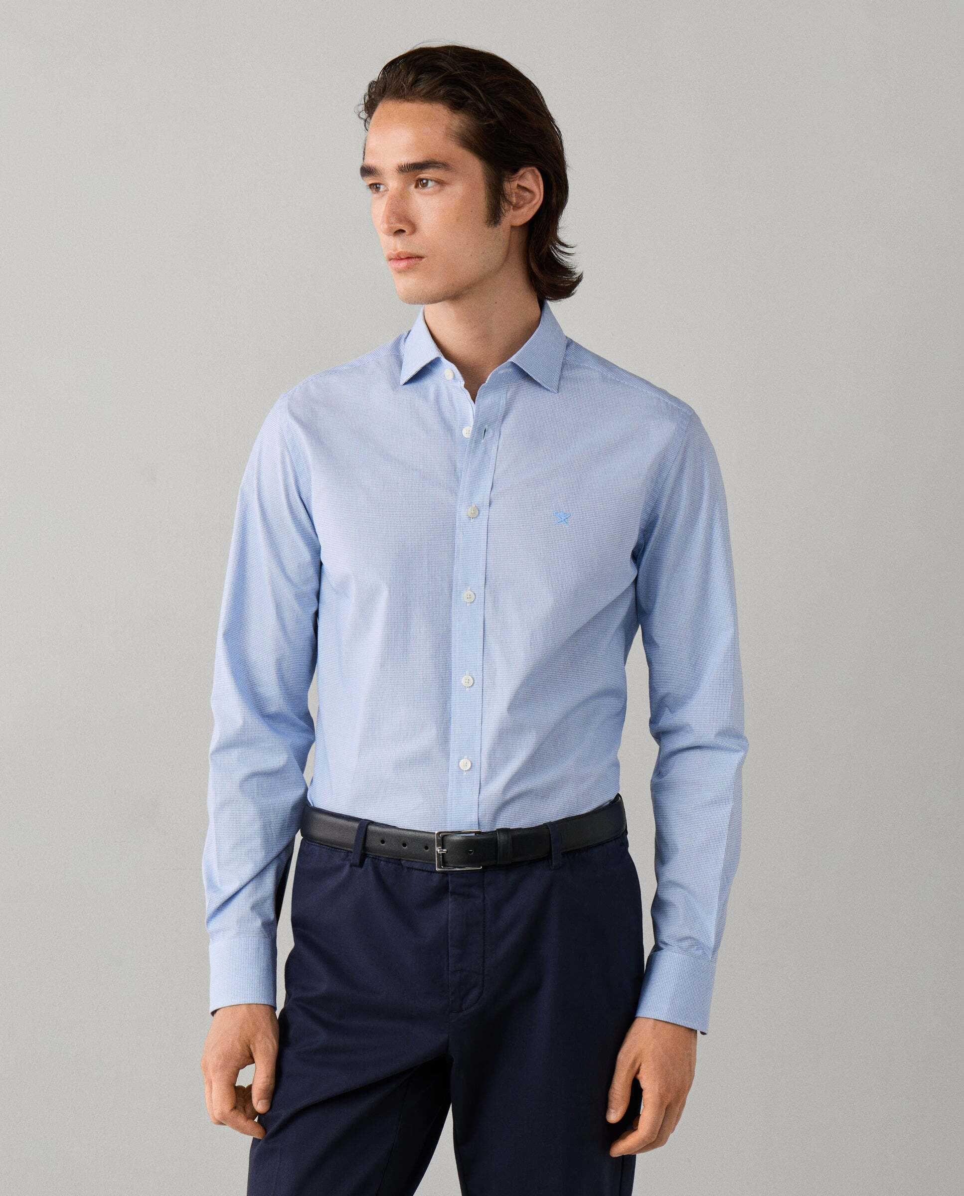 Camisa de hombre cuadros vichy con rayas fit clásico - Hackett - Azul Azul-1