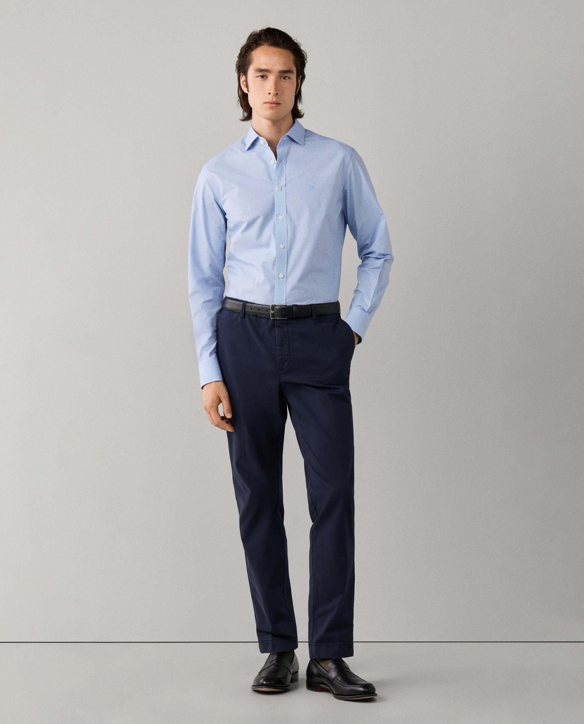 Camisa de hombre cuadros vichy con rayas fit clásico - Hackett - Azul Azul-2