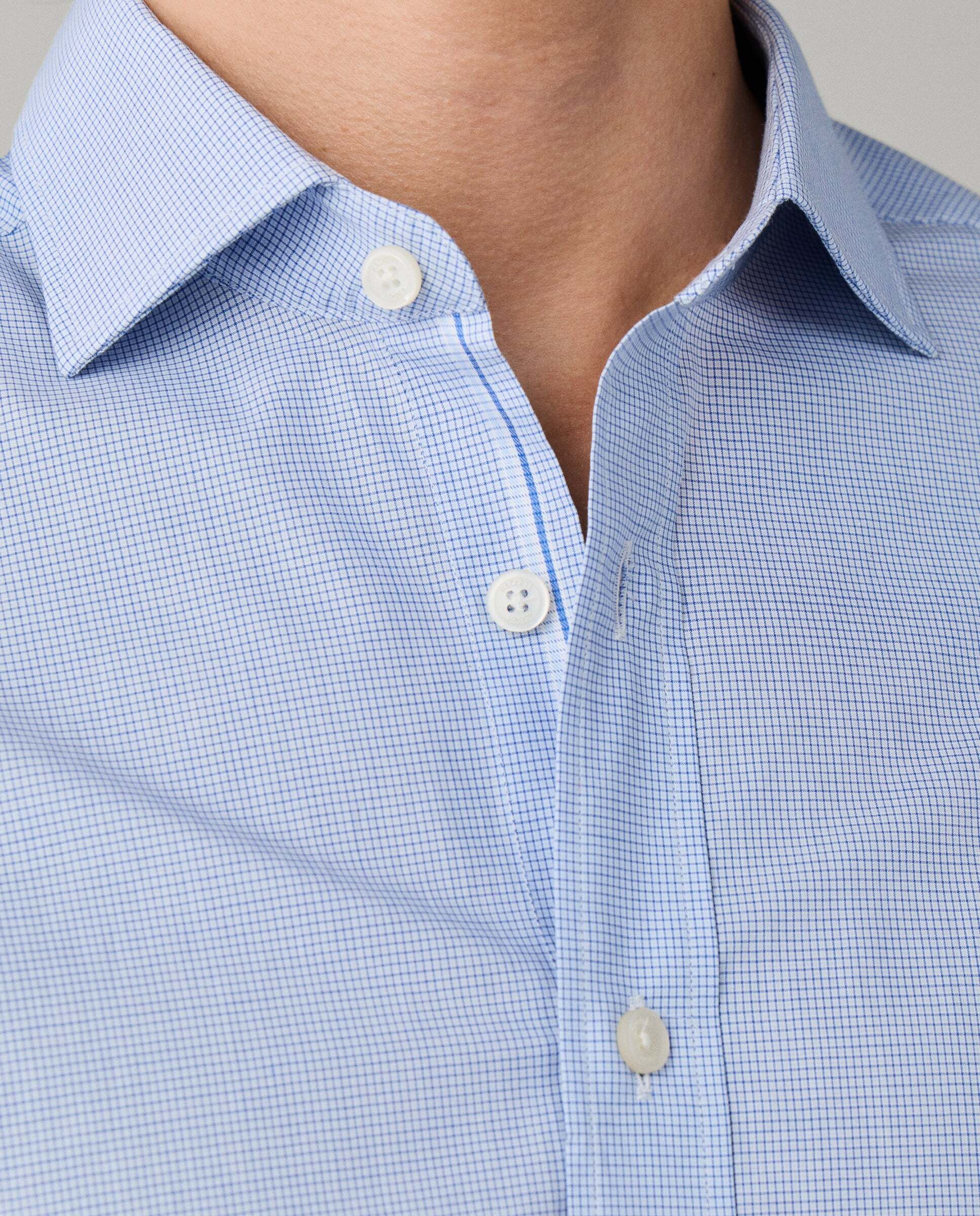 Camisa de hombre cuadros vichy con rayas fit clásico - Hackett - Azul Azul-4
