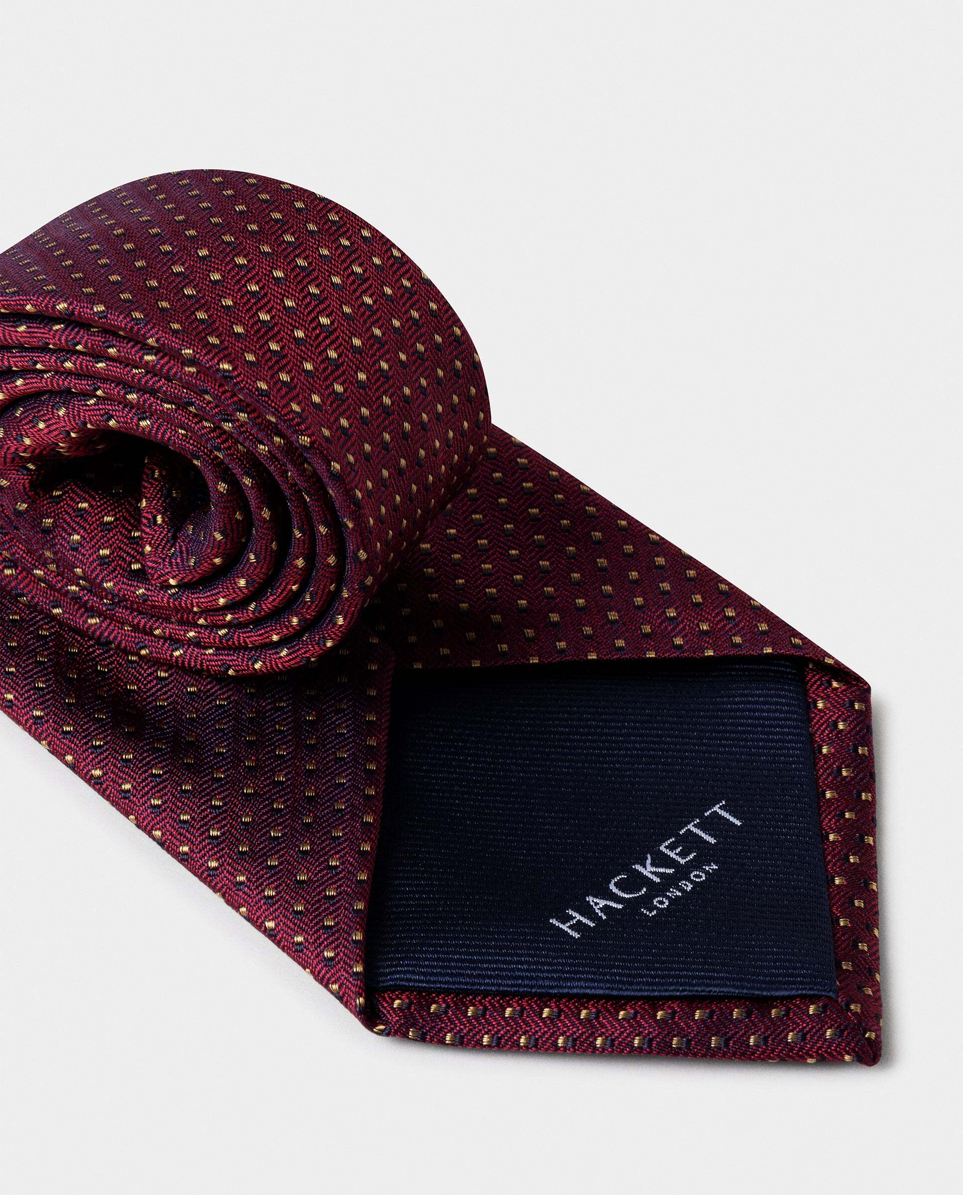 Corbata de hombre de seda lunares bicolor - Hackett - hecha en italia - Burdeos Burdeos-4