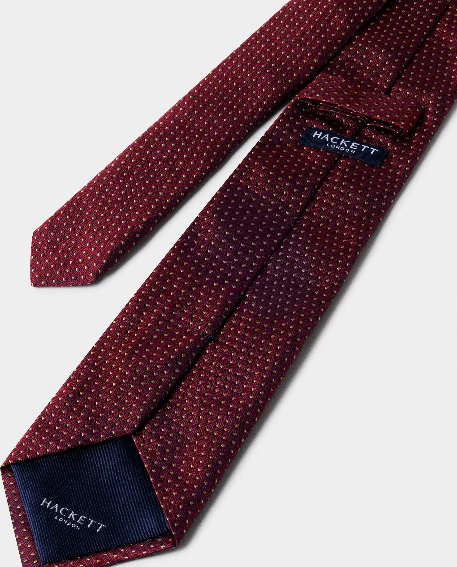Corbata de hombre de seda lunares bicolor - Hackett - hecha en italia - Burdeos Burdeos-3