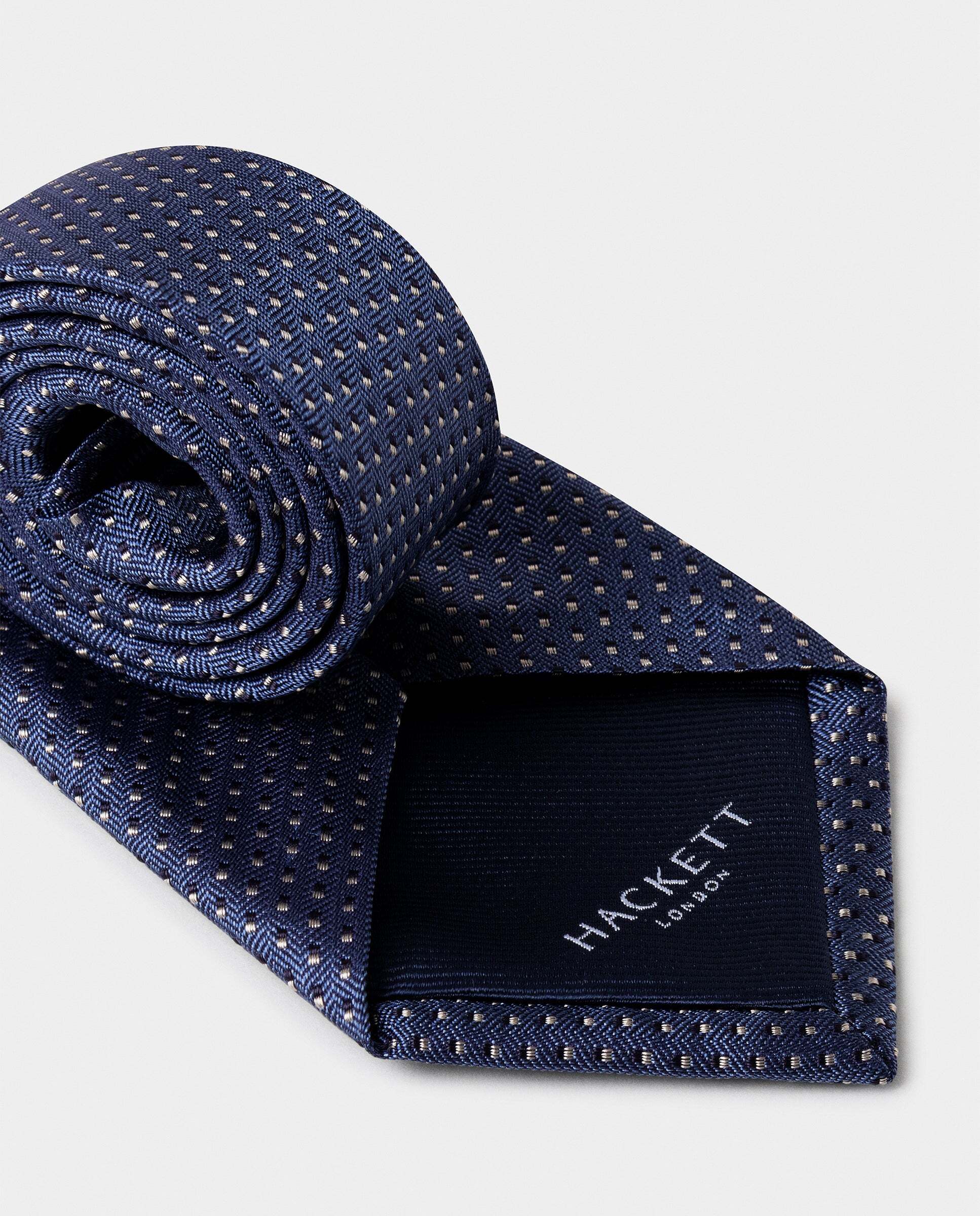 Corbata de hombre de seda lunares bicolor - Hackett - hecha en italia - Azul oscuro Azul oscuro-3
