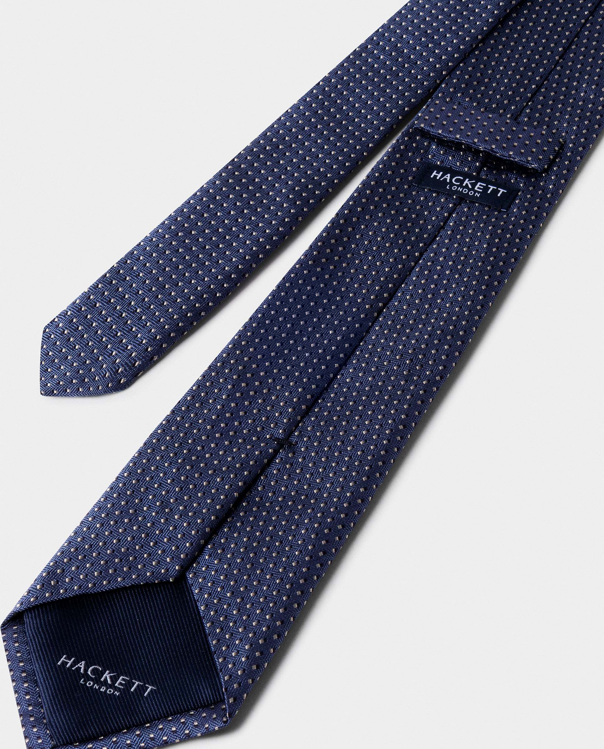 Corbata de hombre de seda lunares bicolor - Hackett - hecha en italia - Azul oscuro Azul oscuro-2