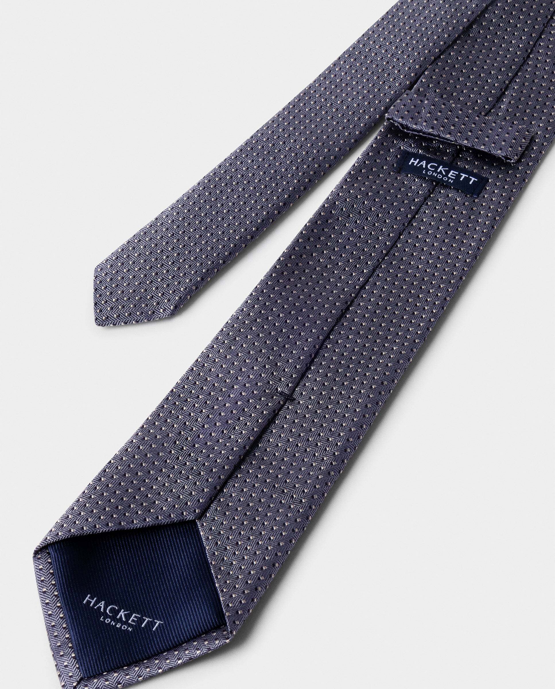 Corbata de hombre de seda lunares bicolor - Hackett - hecha en italia - Gris Gris-2