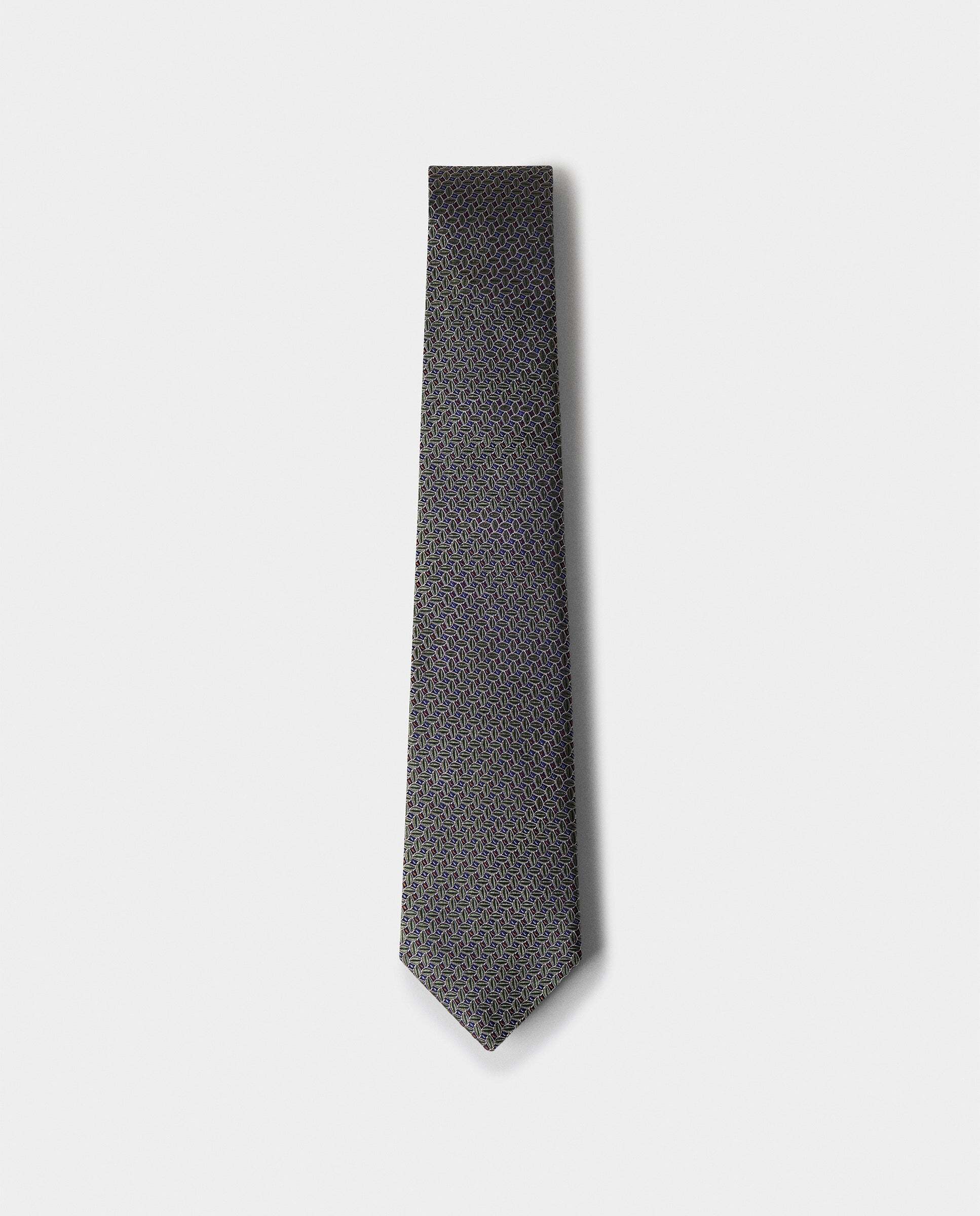 Imagen 0 de Corbata de hombre de seda con diseño geométrico de hojas - hecha en italia Verde Oliva