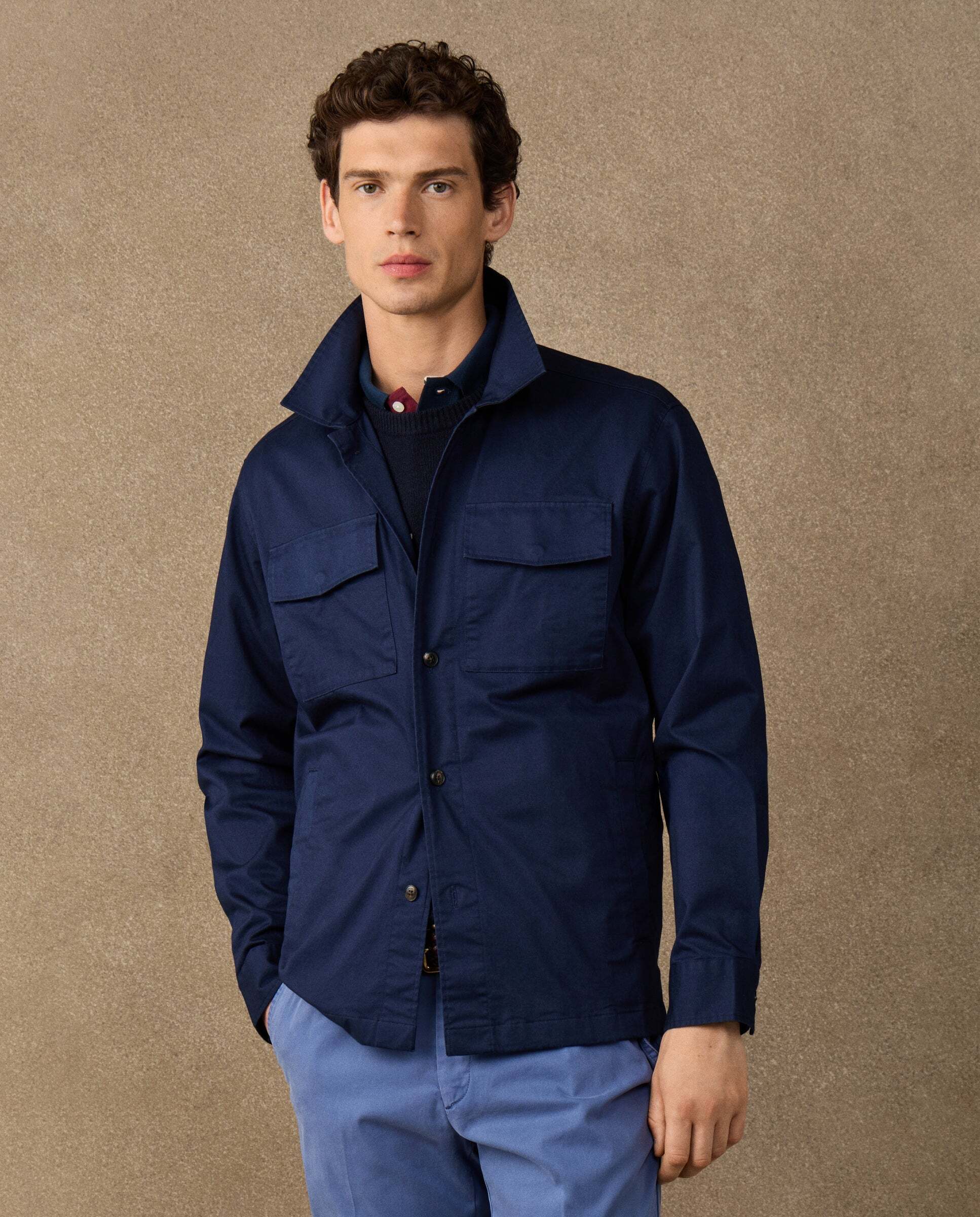 Imagen 0 de Sobrecamisa de hombre de algodón con logo Azul marino