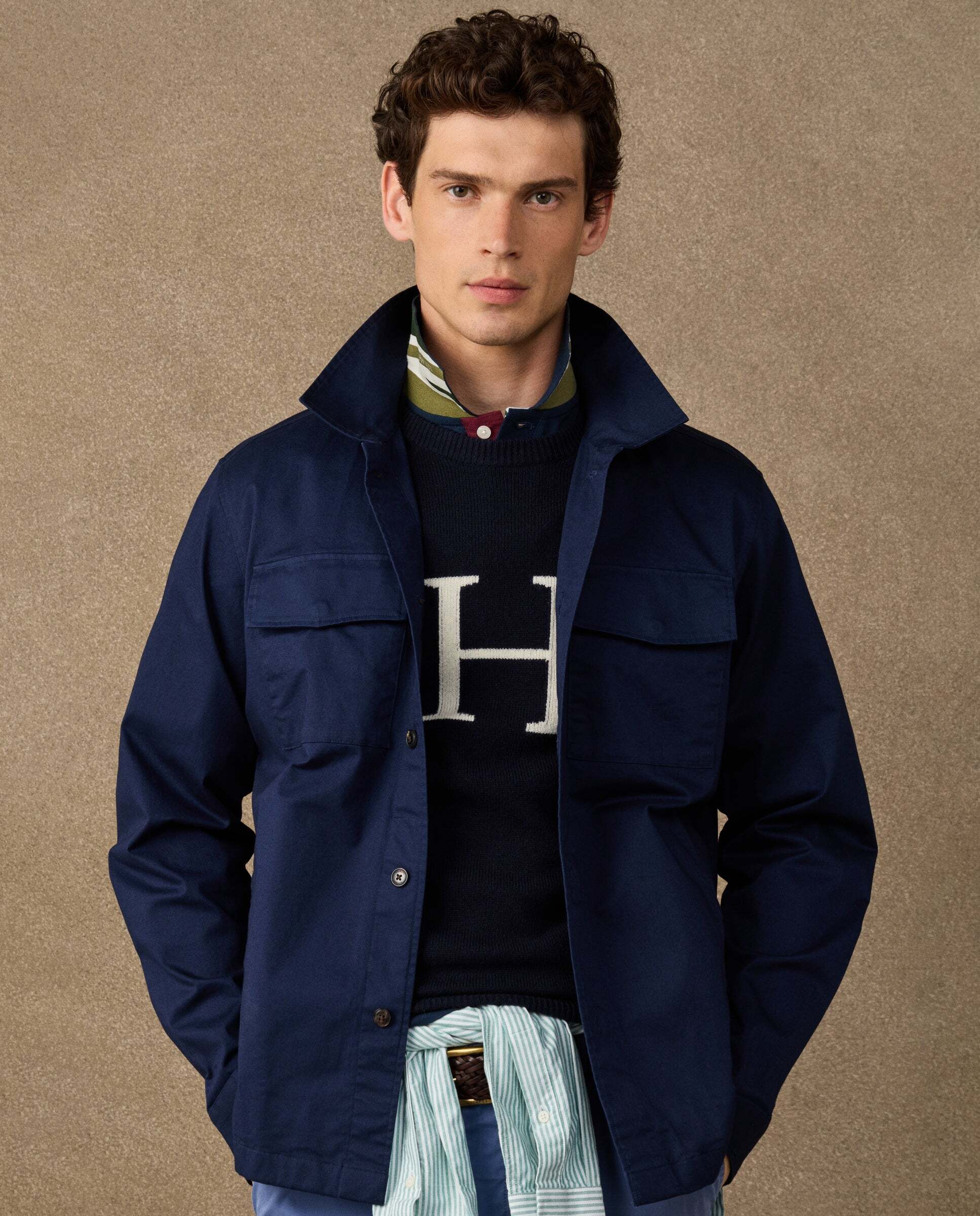 Sobrecamisa de hombre de algodón con logo - Hackett - Azul marino Azul marino-6