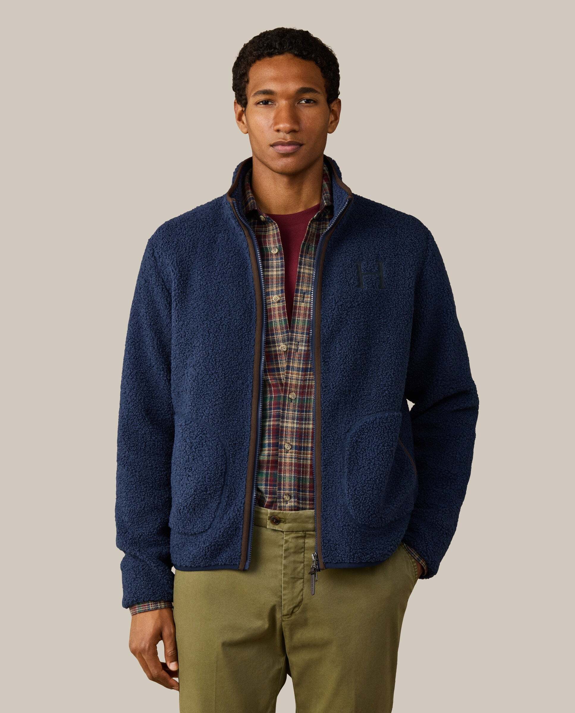 Imagen 0 de Sudadera de hombre de felpa teddy con cremallera completa y logo Azul