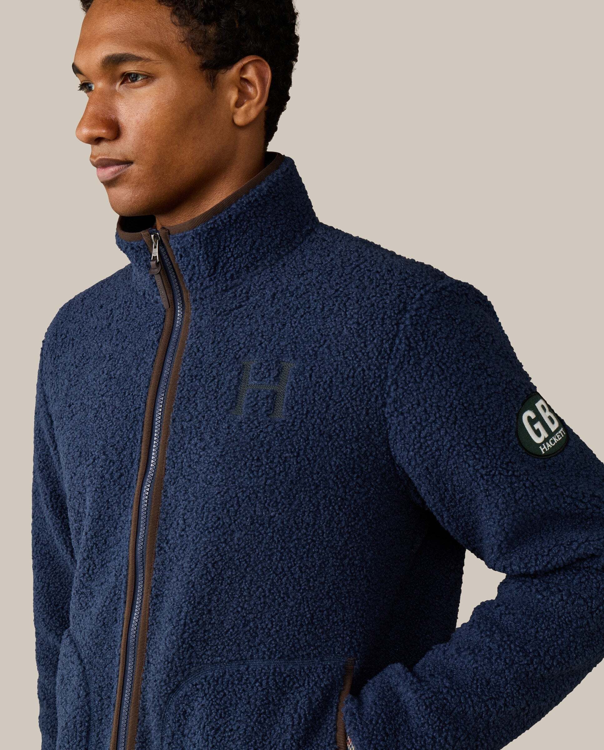 Sudadera de hombre de felpa teddy con cremallera completa y logo - Hackett - Azul Azul-4