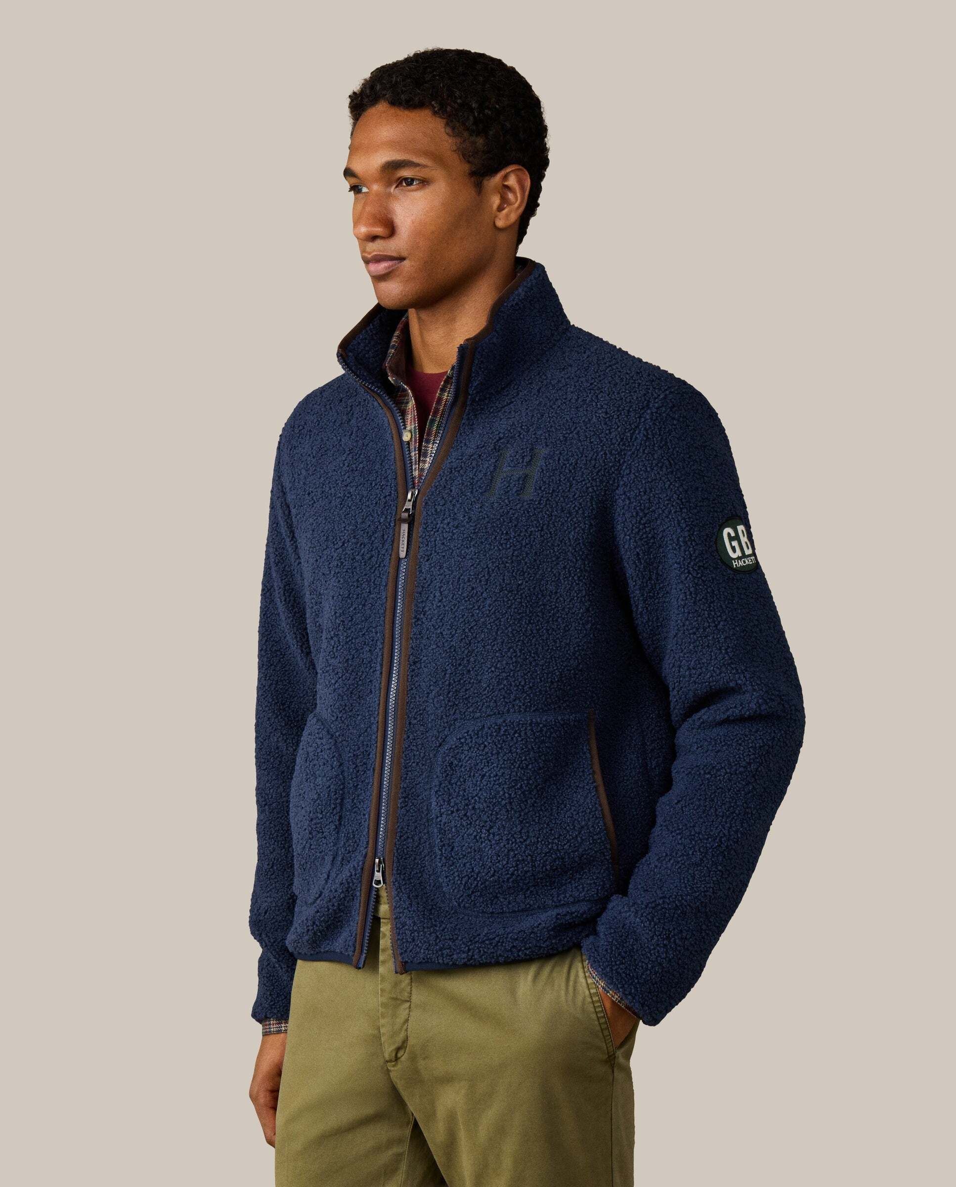 Sudadera de hombre de felpa teddy con cremallera completa y logo - Hackett - Azul Azul-5