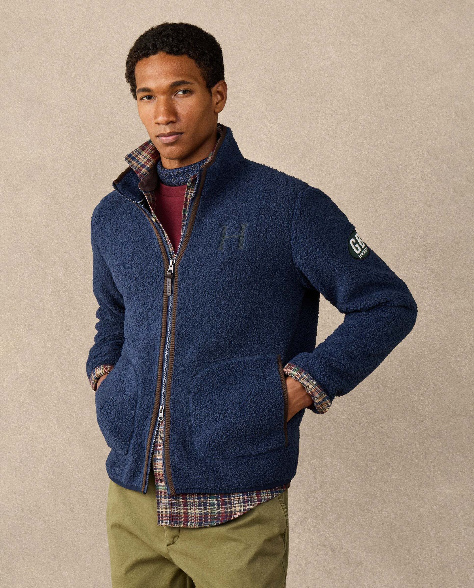Sudadera de hombre de felpa teddy con cremallera completa y logo - Hackett - Azul Azul-6