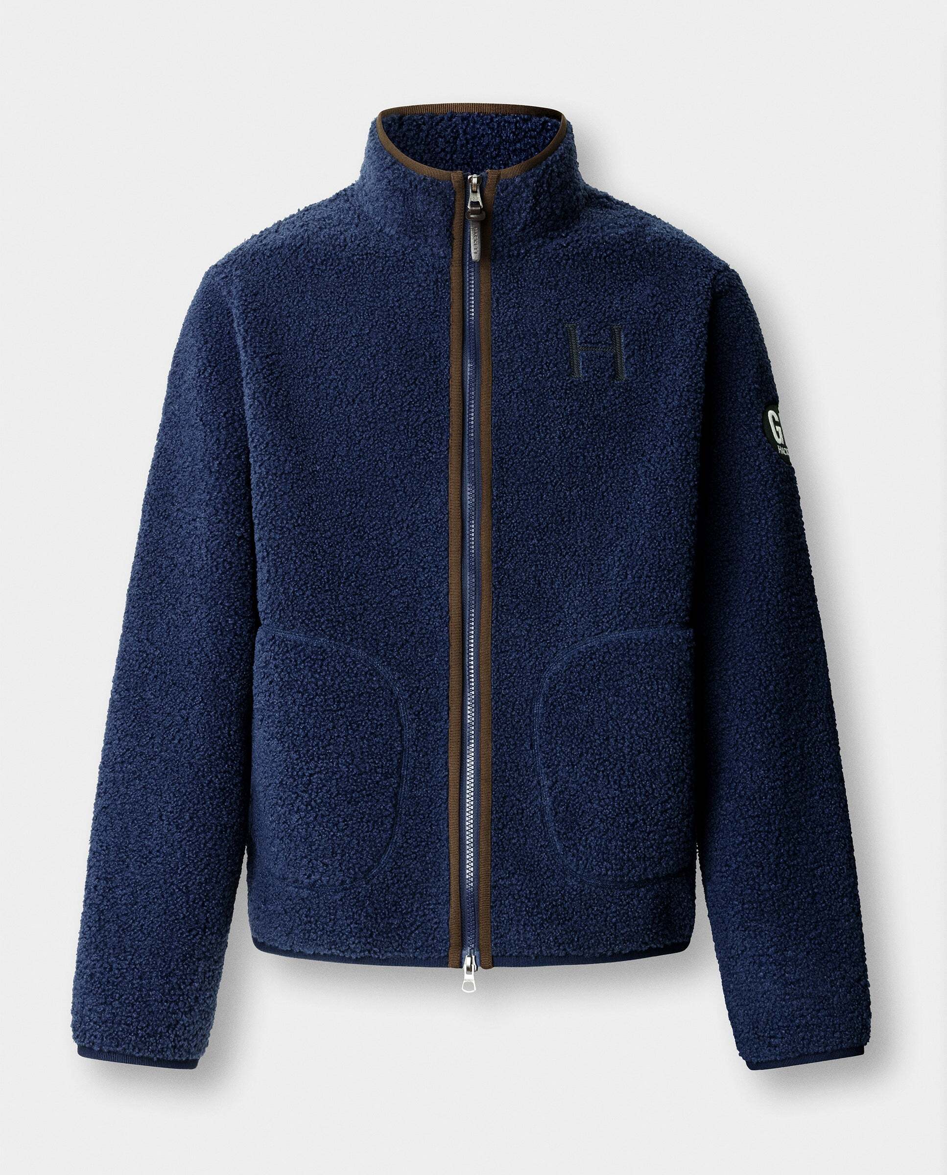 Sudadera de hombre de felpa teddy con cremallera completa y logo - Hackett - Azul Azul-8