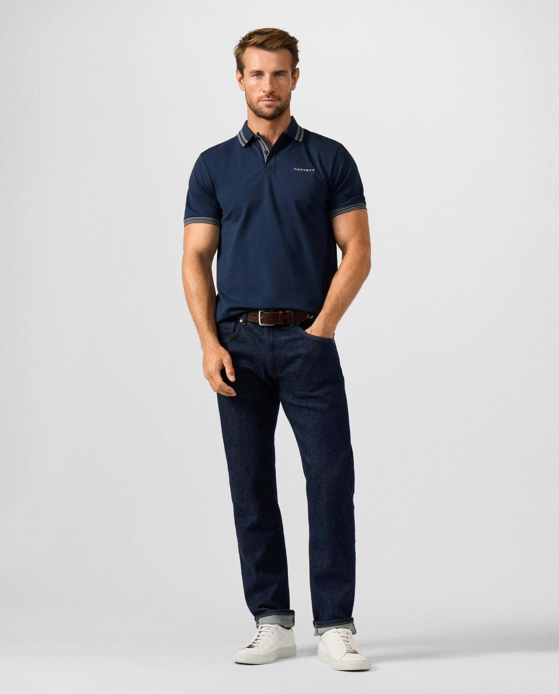 Polo de hombre manga corta con ribete micro fit clásico - Hackett - Azul marino Azul marino-2
