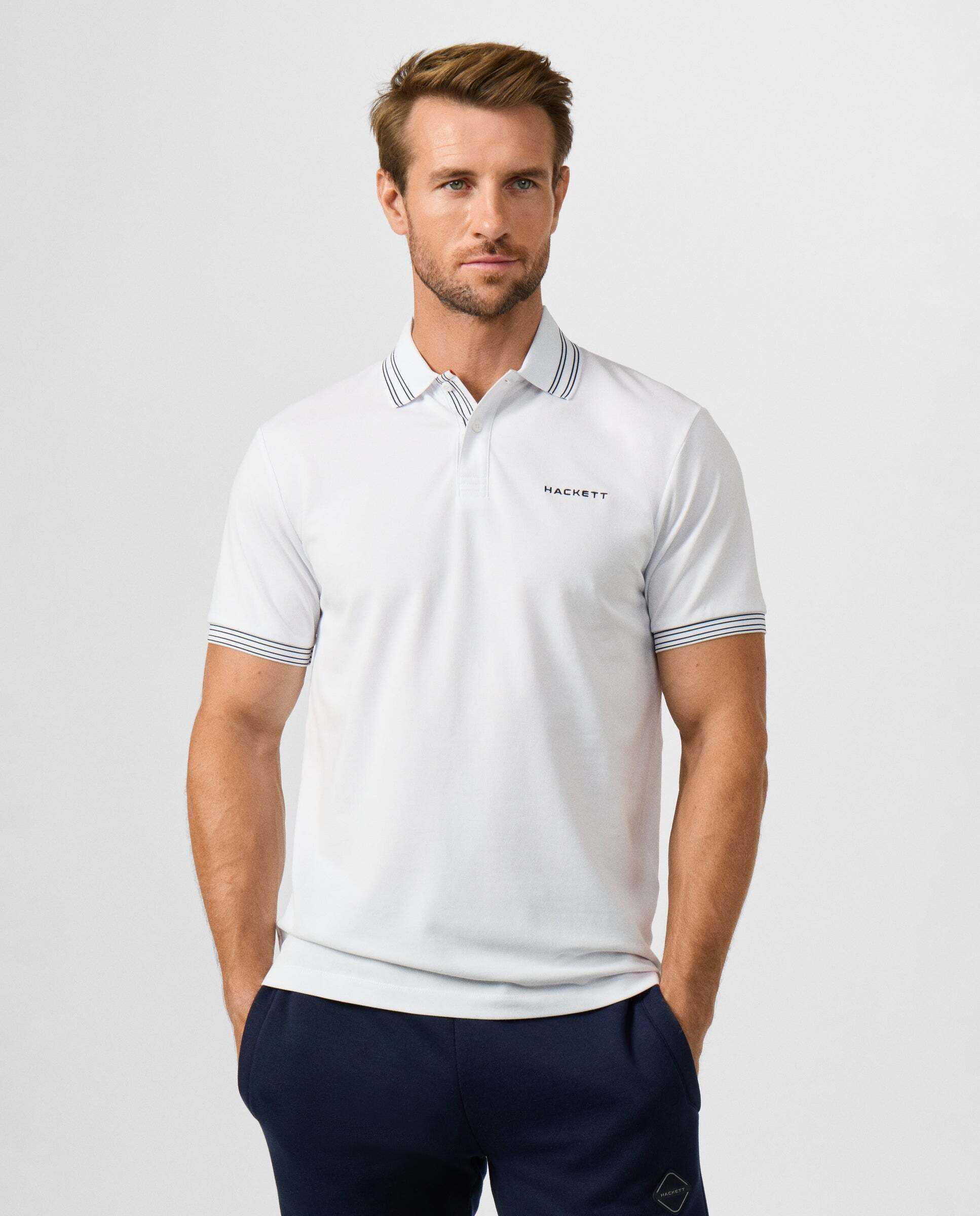 Polo de hombre manga corta con ribete micro fit clásico - Hackett - Blanco Blanco-1
