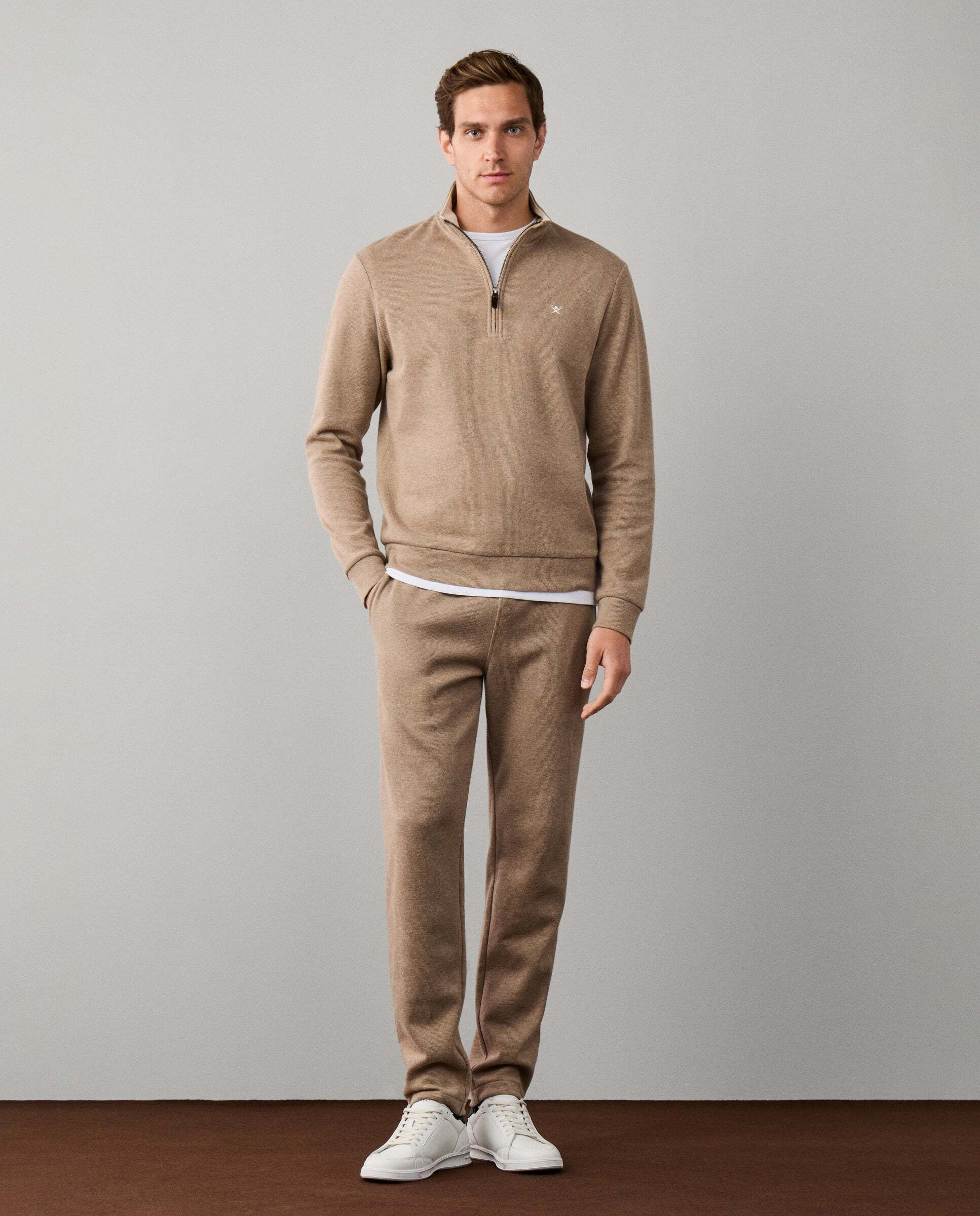 Jogger de hombre de felpa de algodón de viaje - Hackett - Beige Natural-1