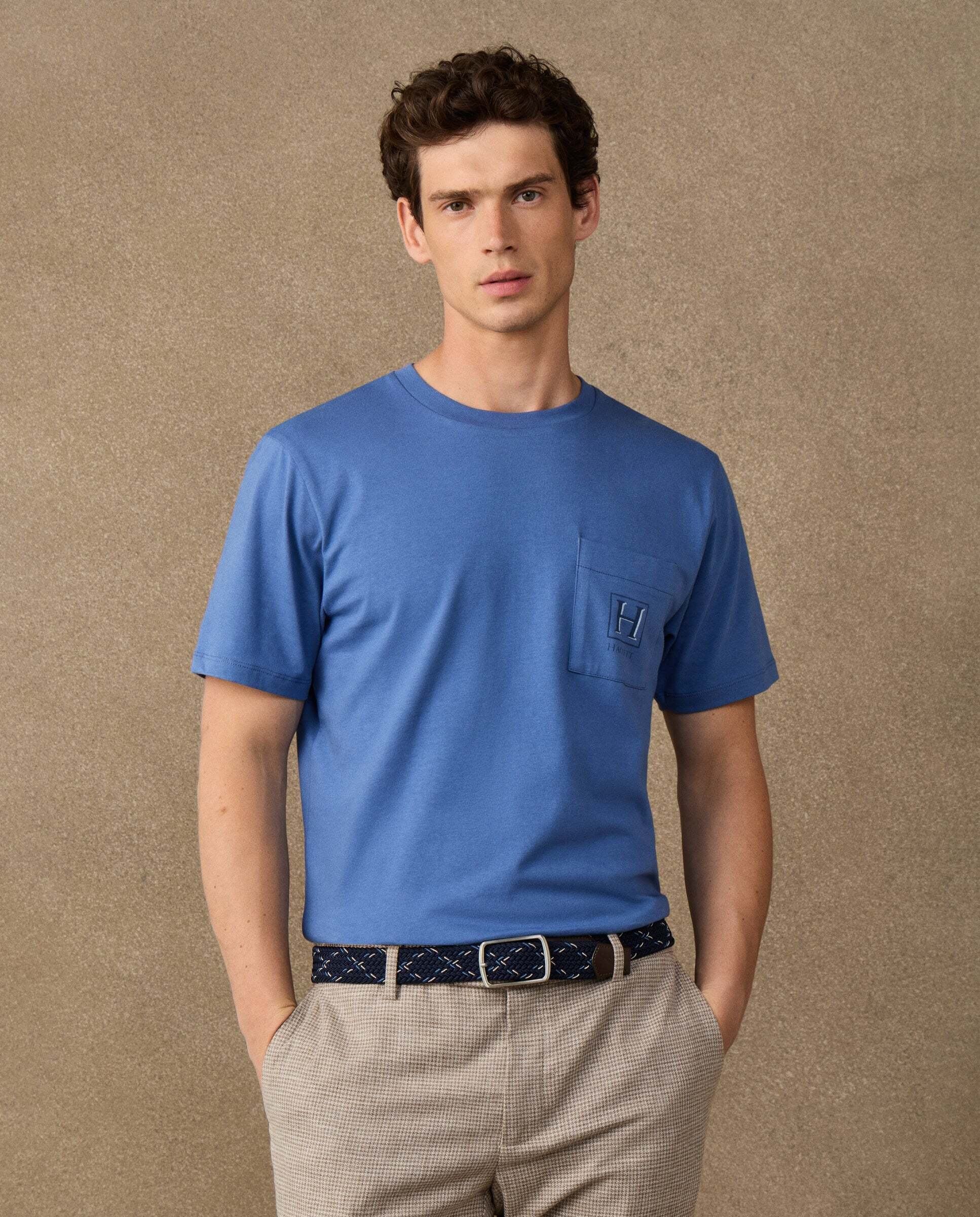 Camiseta de hombre con logo sombreado y bolsillo fit clásico - Hackett - Azul Azul-1