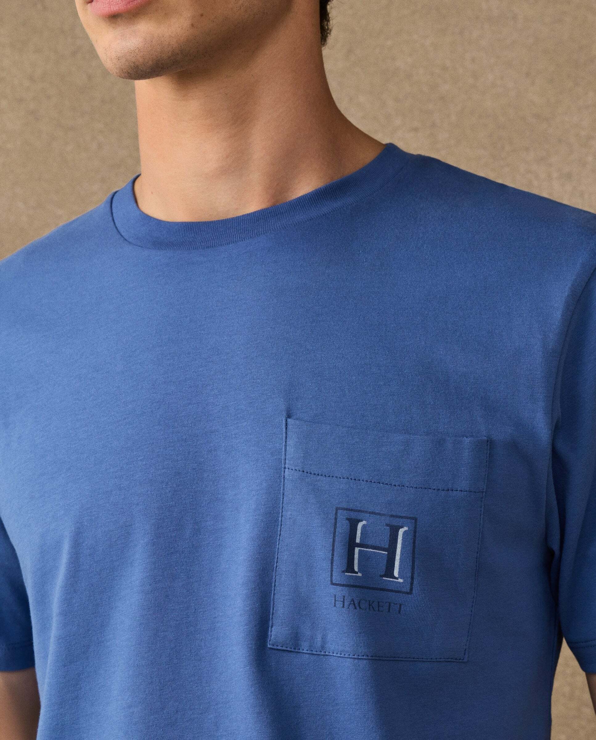 Camiseta de hombre con logo sombreado y bolsillo fit clásico - Hackett - Azul Azul-4