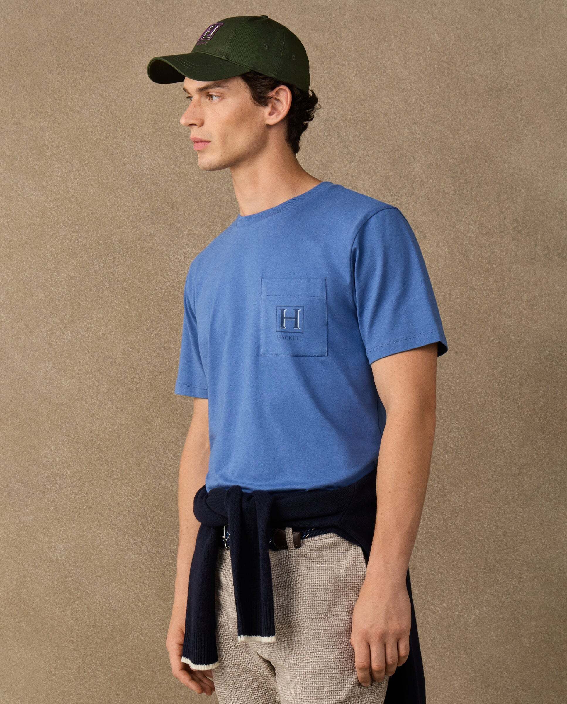 Camiseta de hombre con logo sombreado y bolsillo fit clásico - Hackett - Azul Azul-5
