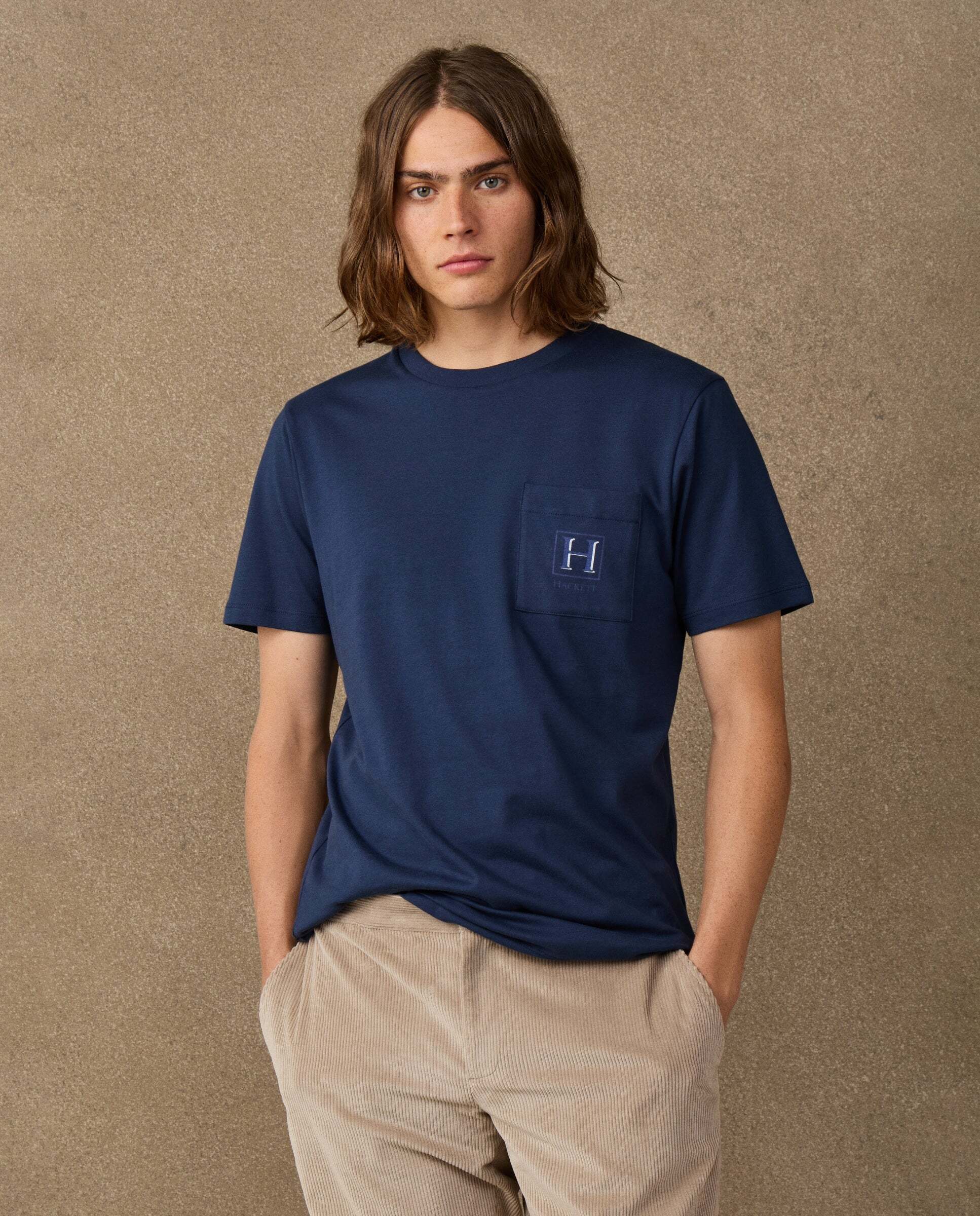 Camiseta de hombre con logo sombreado y bolsillo fit clásico - Hackett - Azul marino Azul marino-1