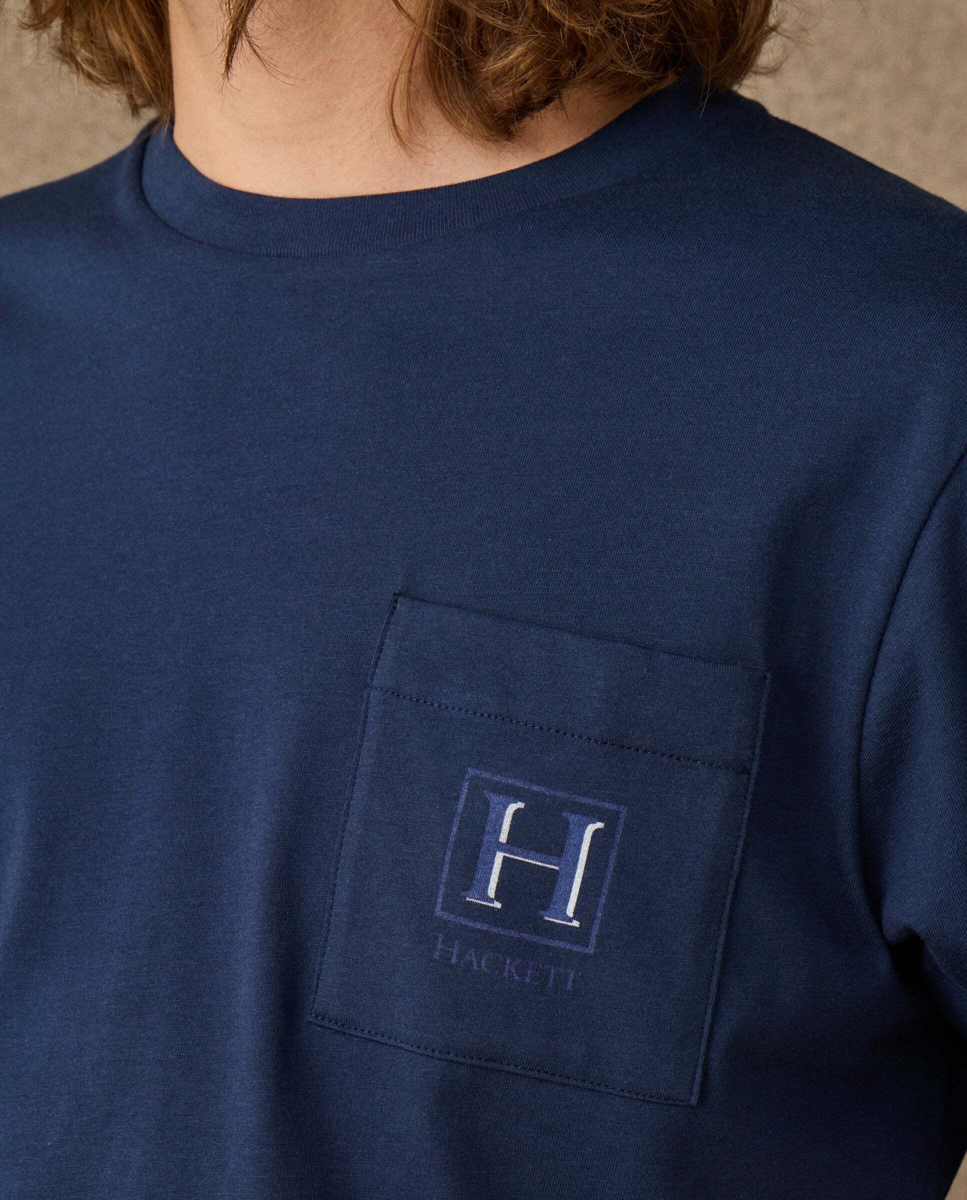 Camiseta de hombre con logo sombreado y bolsillo fit clásico - Hackett - Azul marino Azul marino-4
