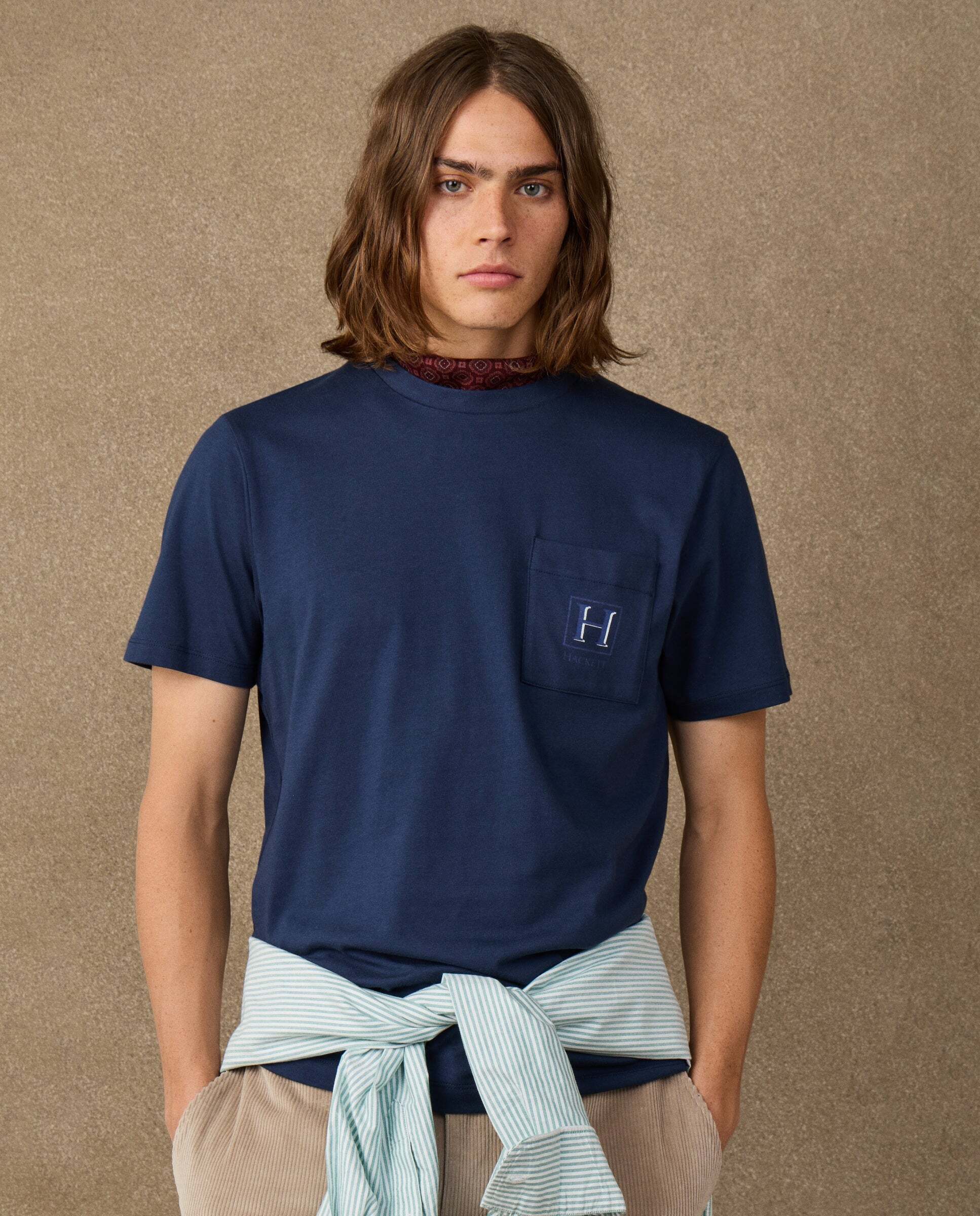 Camiseta de hombre con logo sombreado y bolsillo fit clásico - Hackett - Azul marino Azul marino-5