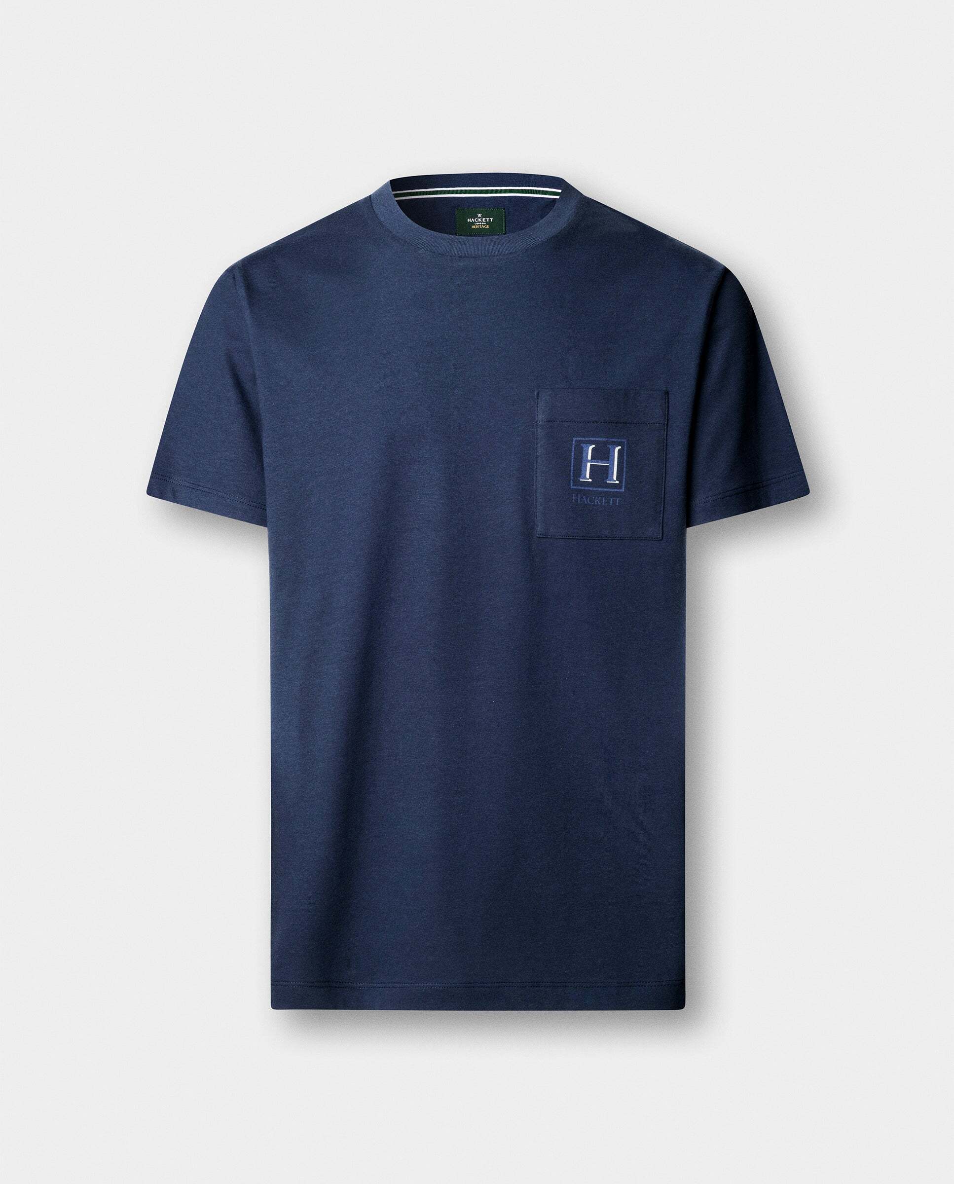 Camiseta de hombre con logo sombreado y bolsillo fit clásico - Hackett - Azul marino Azul marino-7