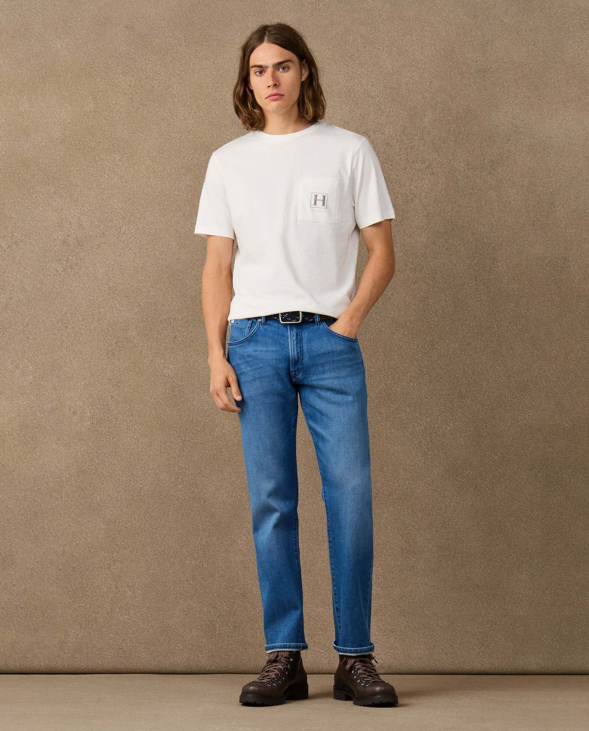 Camiseta de hombre con logo sombreado y bolsillo fit clásico - Hackett - Natural Natural-2