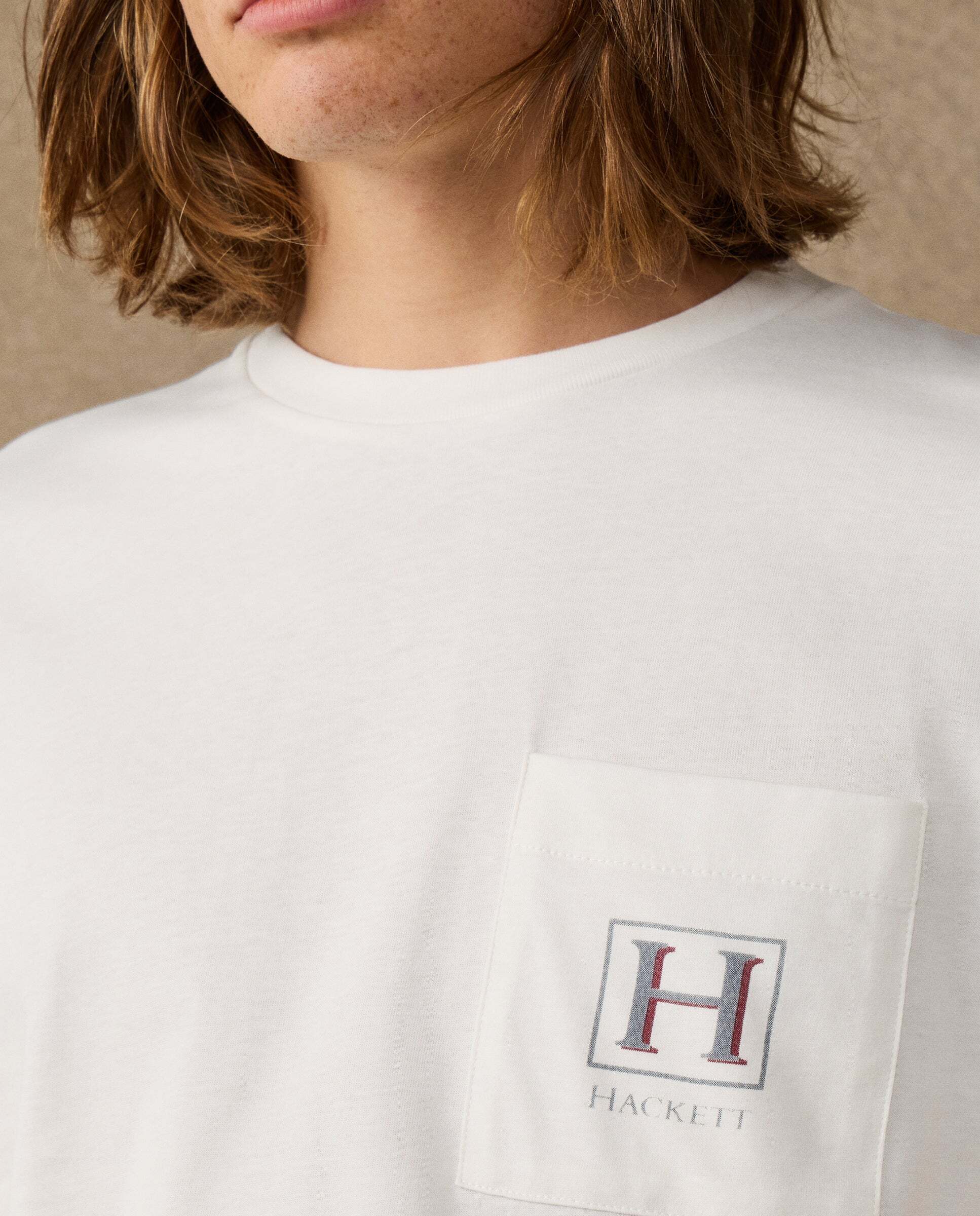 Camiseta de hombre con logo sombreado y bolsillo fit clásico - Hackett - Natural Natural-4