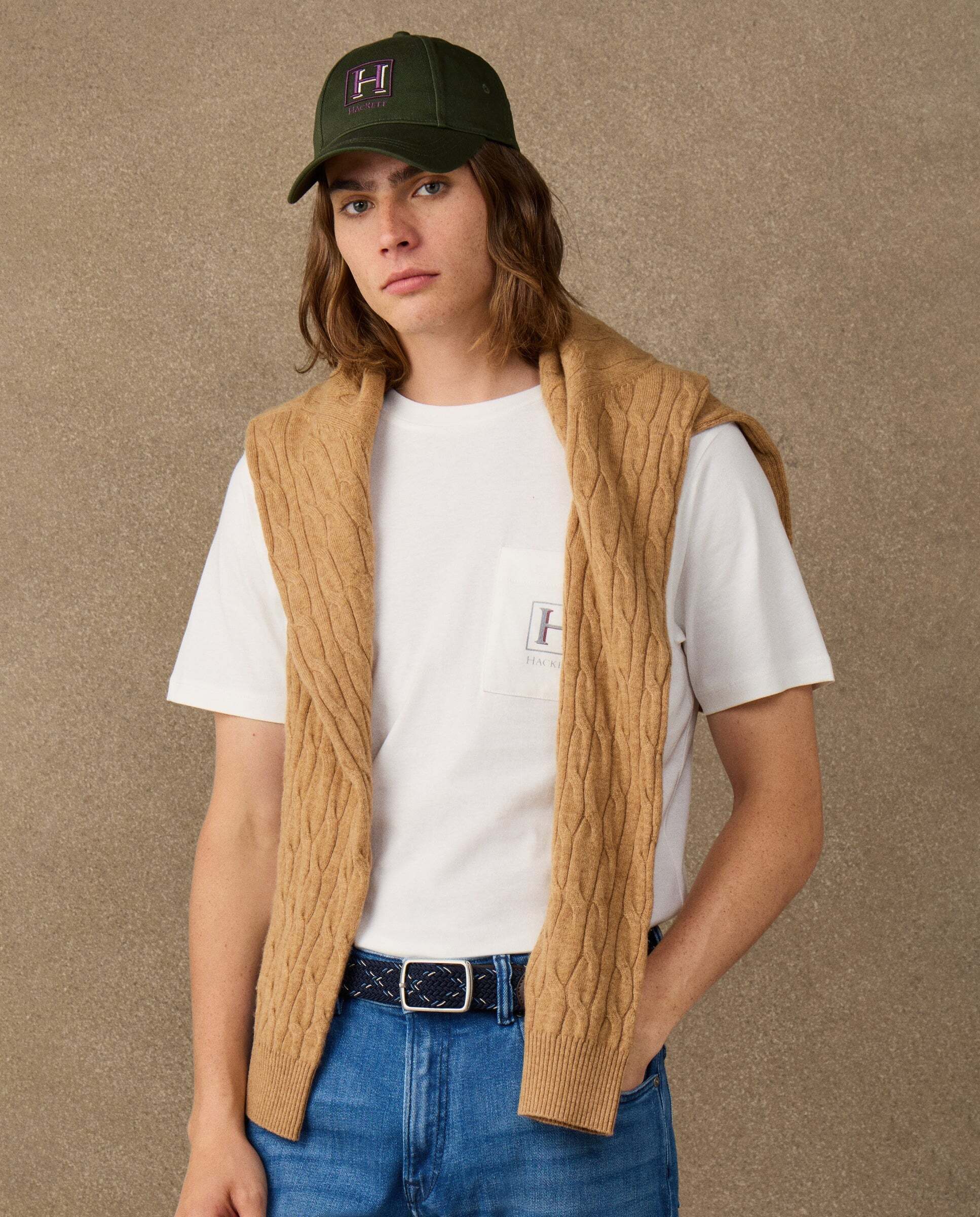 Camiseta de hombre con logo sombreado y bolsillo fit clásico - Hackett - Natural Natural-5