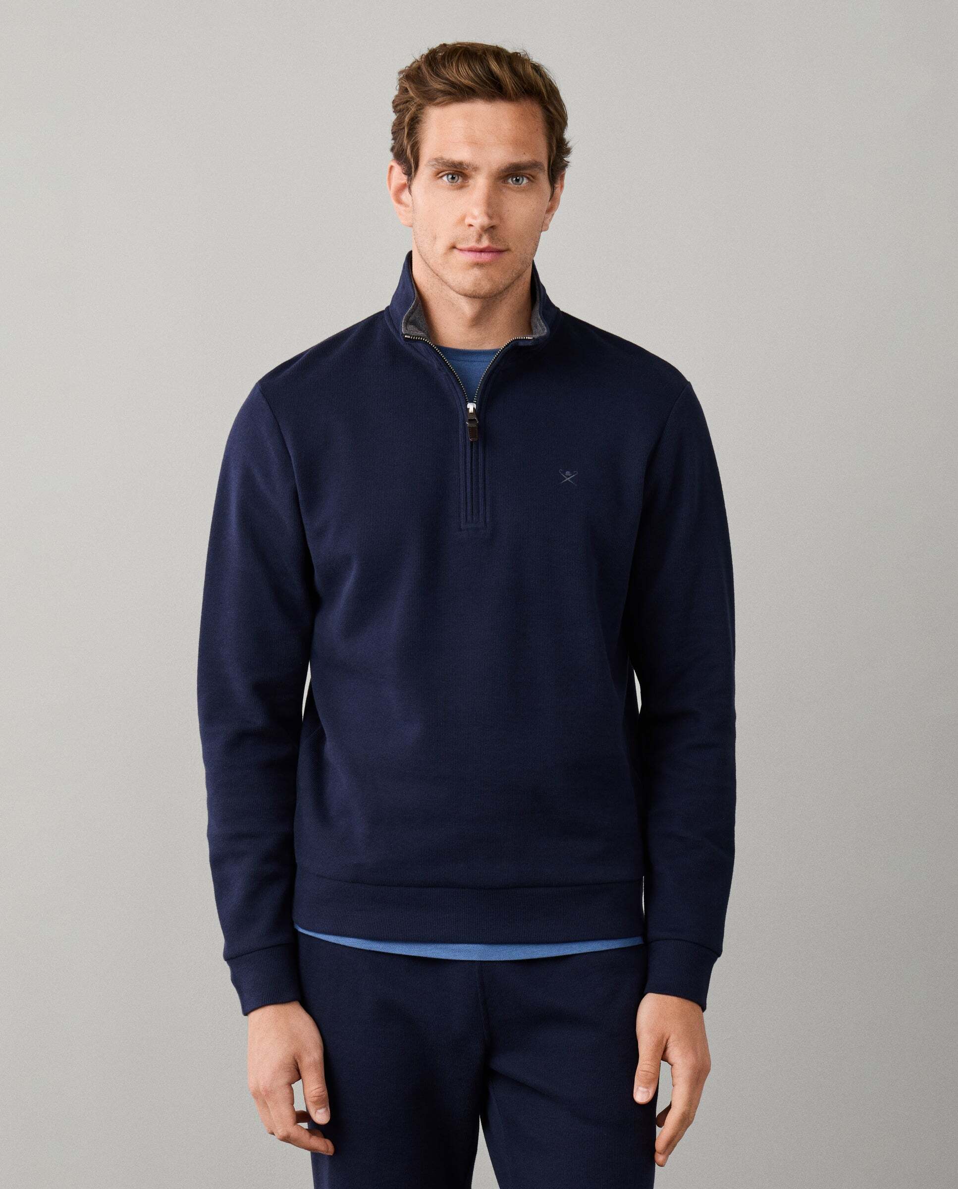Sudadera de hombre de algodón con cremallera de un cuarto para viaje - Hackett - Azul Azul-1