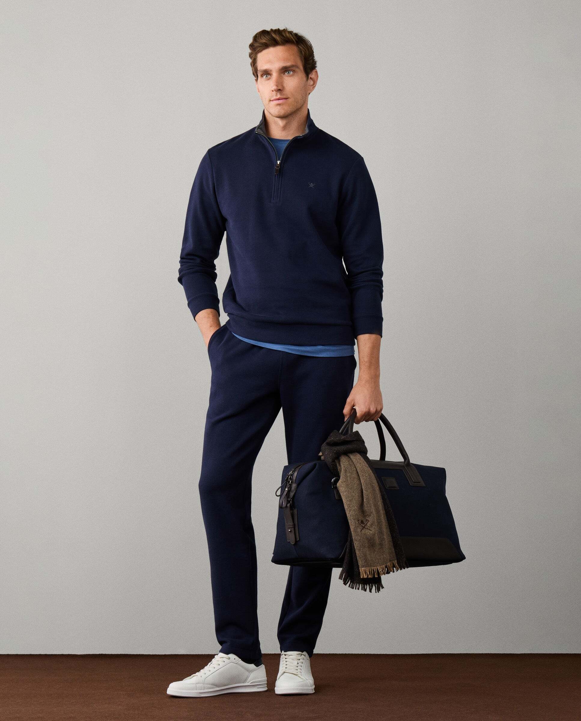 Sudadera de hombre de algodón con cremallera de un cuarto para viaje - Hackett - Azul Azul-6